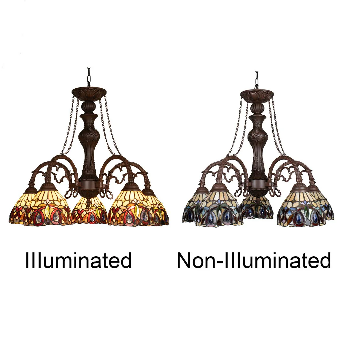 Capulina Tiffany Style Pendant Light Chandeliers 5-Light 26 Inches Wide Cream Brown Vintage Style Stained Glass Hangings Lamp for Dining Room Foyer Kitchen Island - Image 5