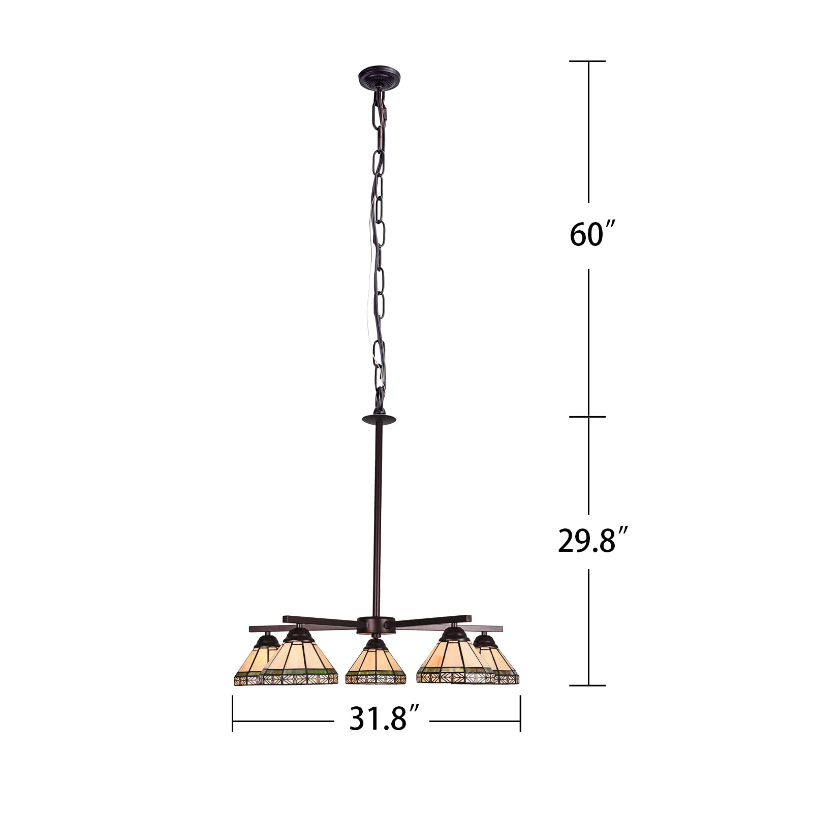 Capulina Tiffany Chandeliers 5-Light Stained Glass Shade Antique Style Pendant Light - Image 6