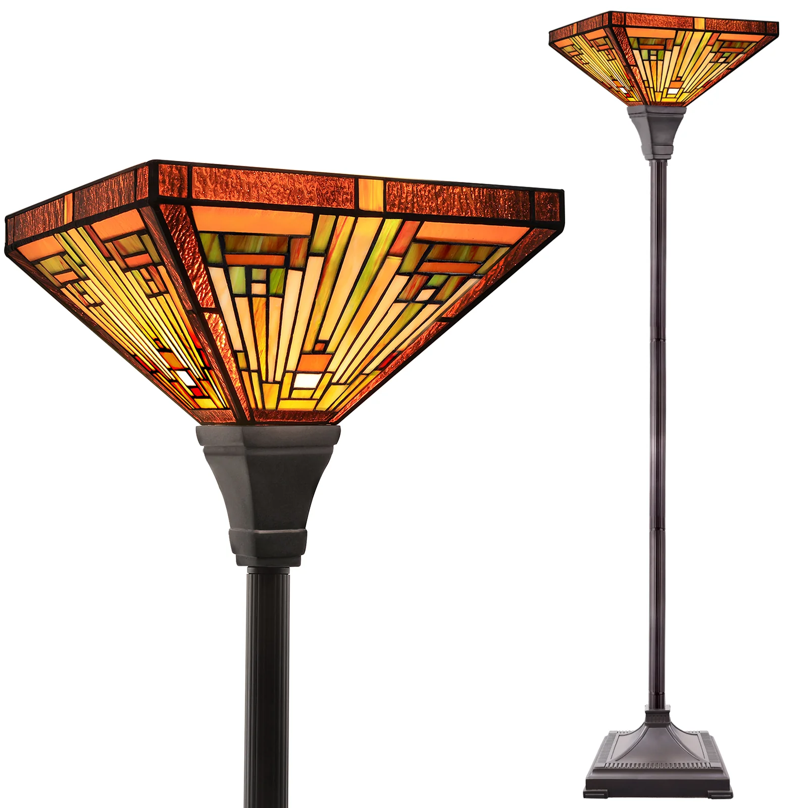 Capulina Tiffany Lamp Stained Glass Torchiere Floor Lamp, 12x12x70 Inches Industrial Blackish Bronze Pole Amber Brown Antique Tiffany Style Torch Standing Lamp for Living Room Bedroom Home Office - Image 6