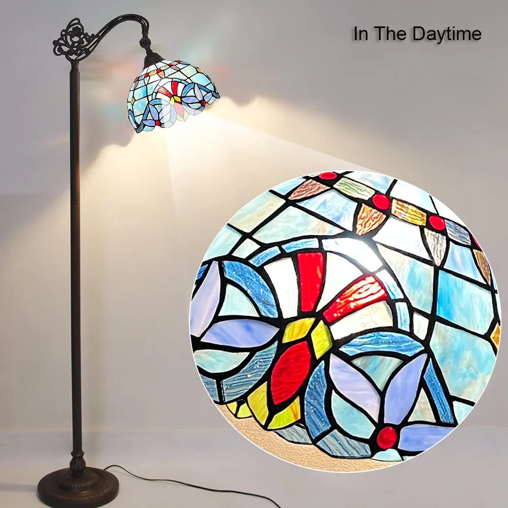 Capulina Tiffany Floor Lamp Antique Victorian Style Stained Soft Light Glass - Image 3