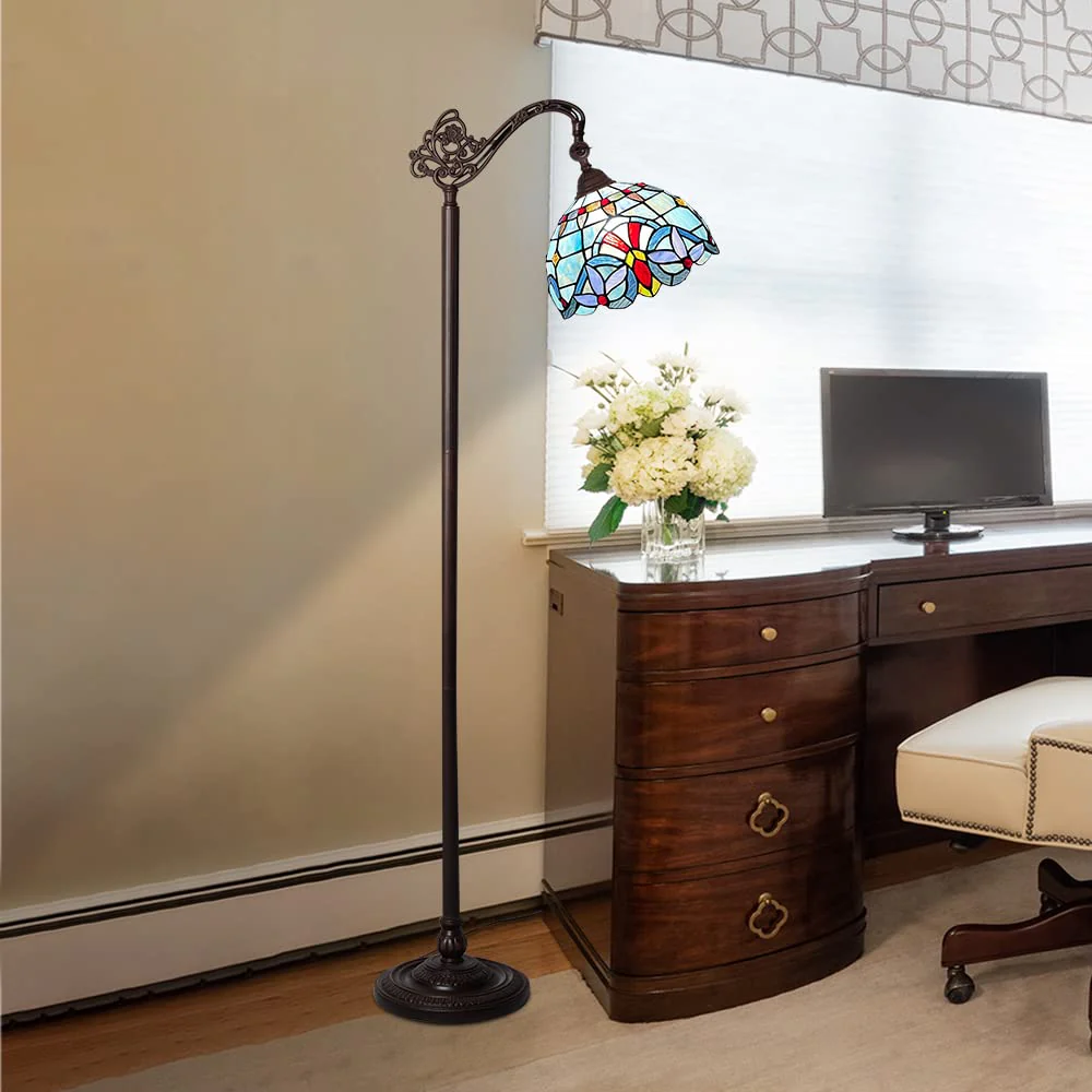 Capulina Tiffany Floor Lamp Antique Victorian Style Stained Soft Light Glass - Image 4
