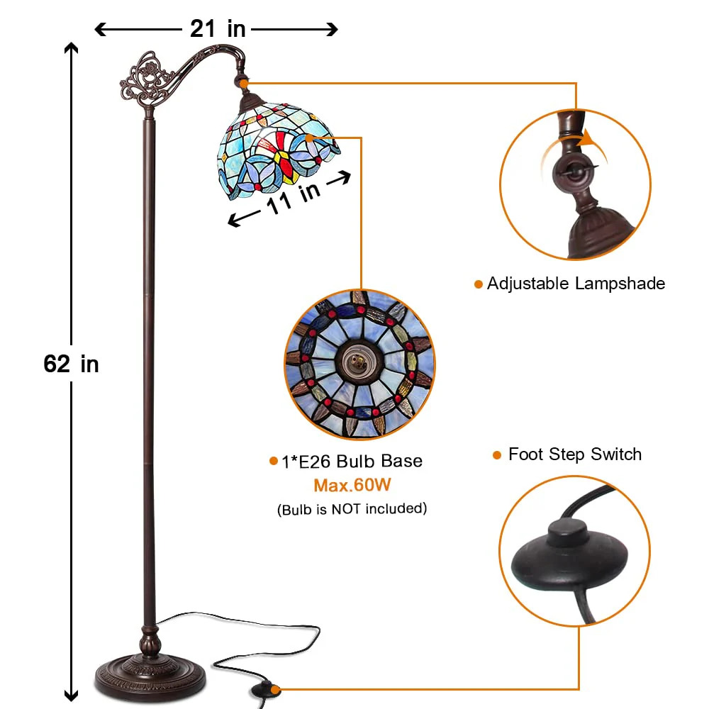 Capulina Tiffany Floor Lamp Antique Victorian Style Stained Soft Light Glass - Image 6