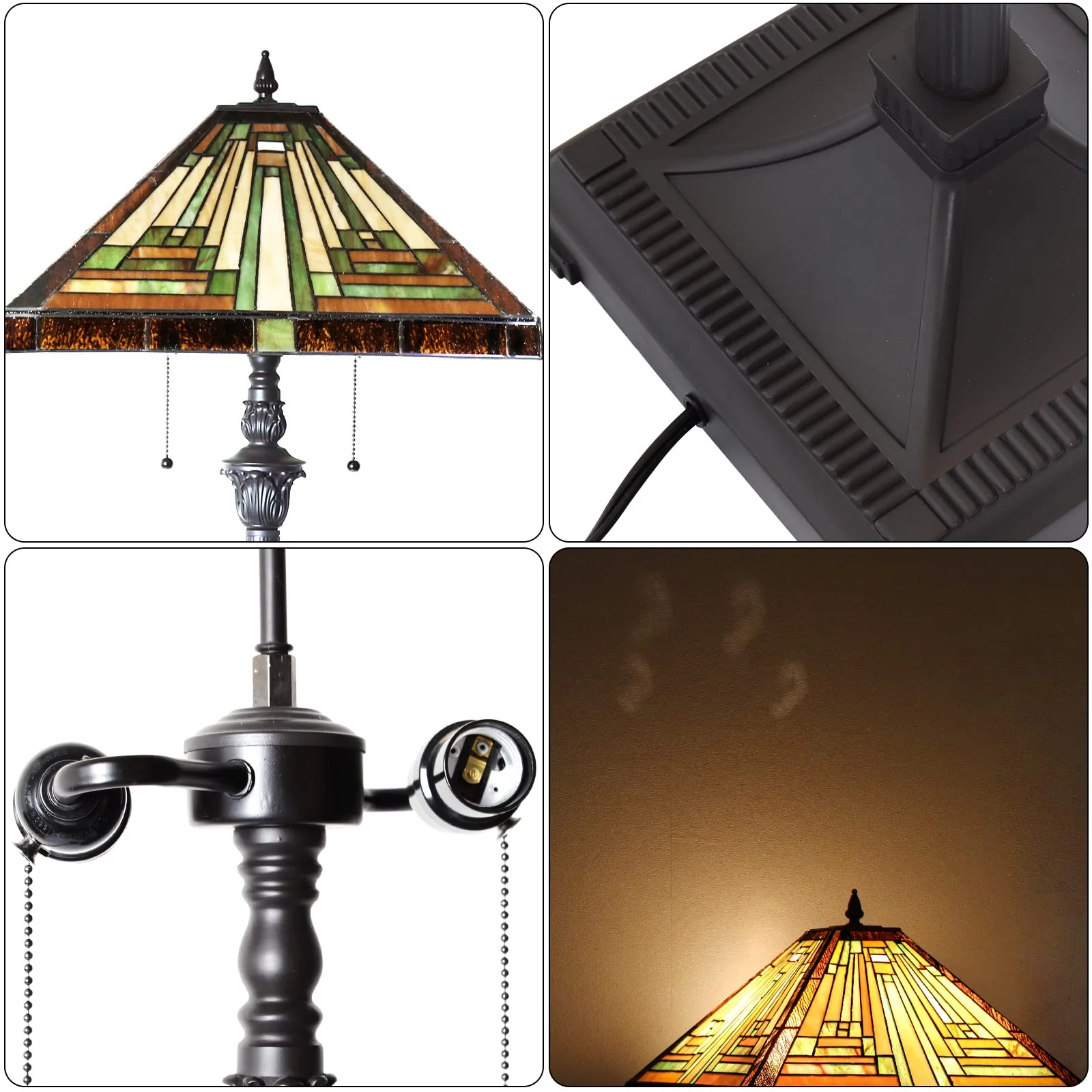 Capulina Tiffany Floor Lamp 2-Light 16X16X63 Inches Amber Brown Mission Antique Style Stained Glass Standing Reading Light for Living Room Bedroom Office - Image 5