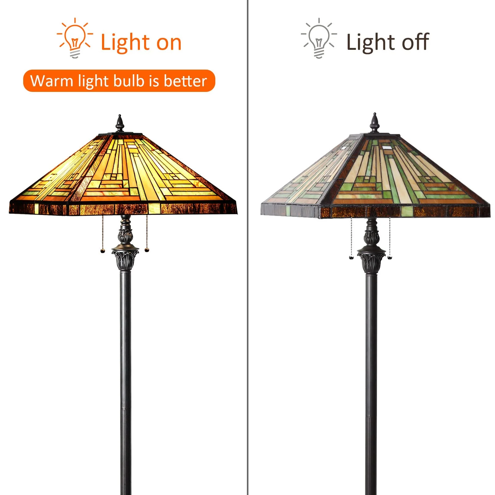 Capulina Tiffany Floor Lamp 2-Light 16X16X63 Inches Amber Brown Mission Antique Style Stained Glass Standing Reading Light for Living Room Bedroom Office - Image 7