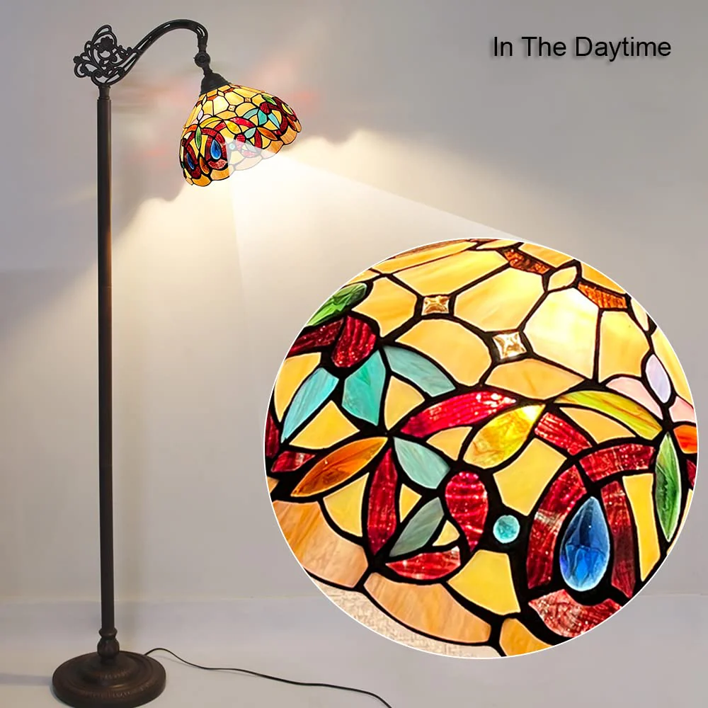 Capulina Tiffany Floor Lamp H62 Tall Inlaid Crystal Victorian Style Stained Glass Soft Light Arched Gooseneck Adjustable Angle Reading Lamp for Living Room Bedroom - Image 3