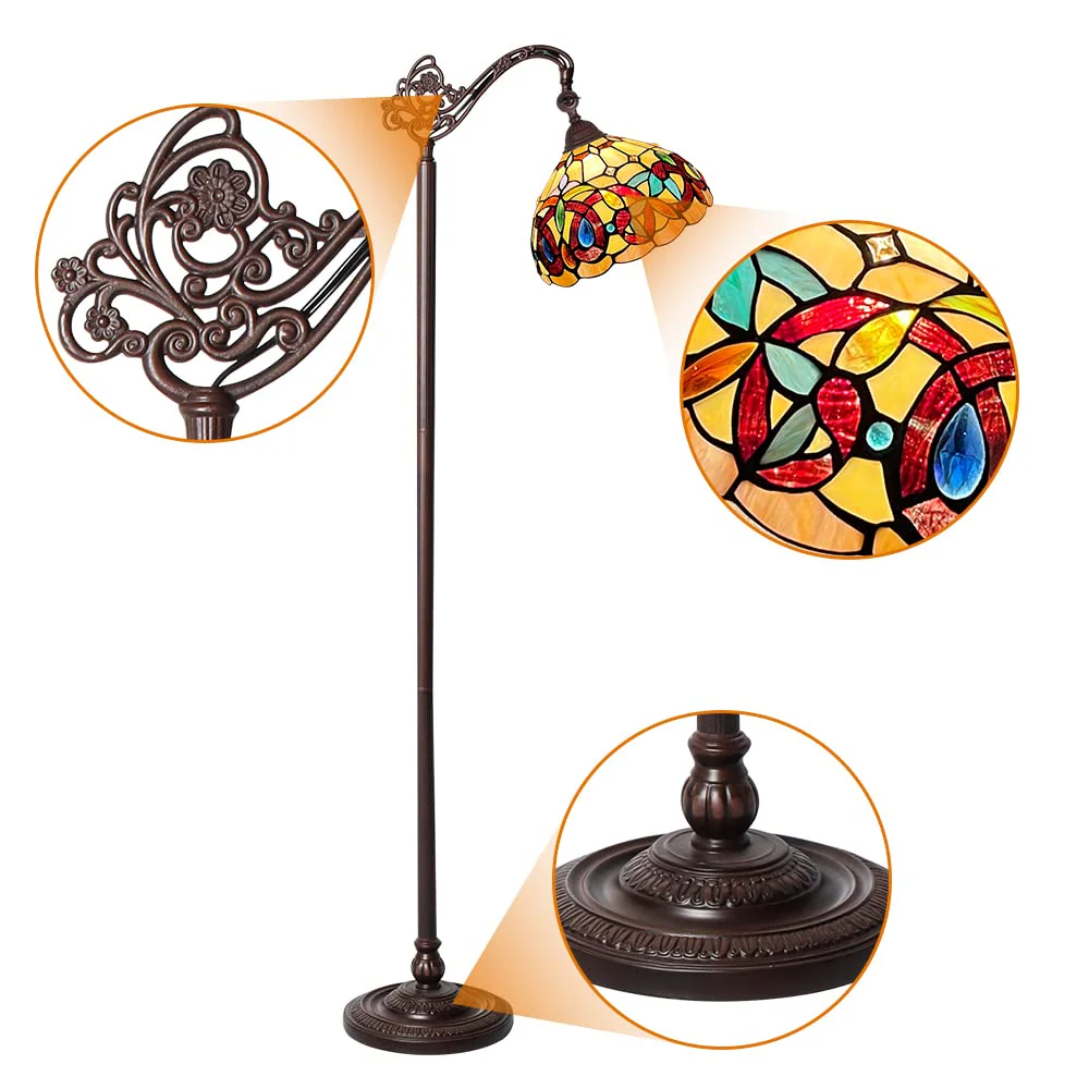 Capulina Tiffany Floor Lamp H62 Tall Inlaid Crystal Victorian Style Stained Glass Soft Light Arched Gooseneck Adjustable Angle Reading Lamp for Living Room Bedroom - Image 5