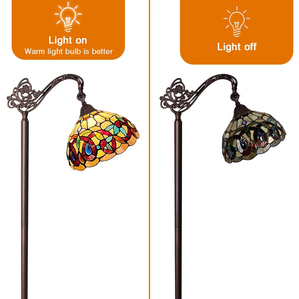 Capulina Tiffany Floor Lamp H62 Tall Inlaid Crystal Victorian Style Stained Glass Soft Light Arched Gooseneck Adjustable Angle Reading Lamp for Living Room Bedroom - Image 6