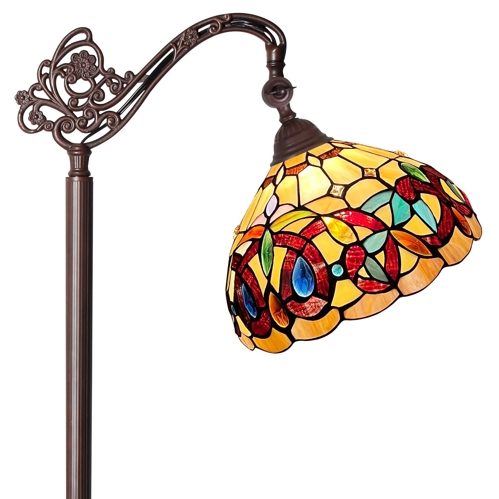Capulina Tiffany Floor Lamp H62 Tall Inlaid Crystal Victorian Style Stained Glass Soft Light Arched Gooseneck Adjustable Angle Reading Lamp for Living Room Bedroom - Image 7