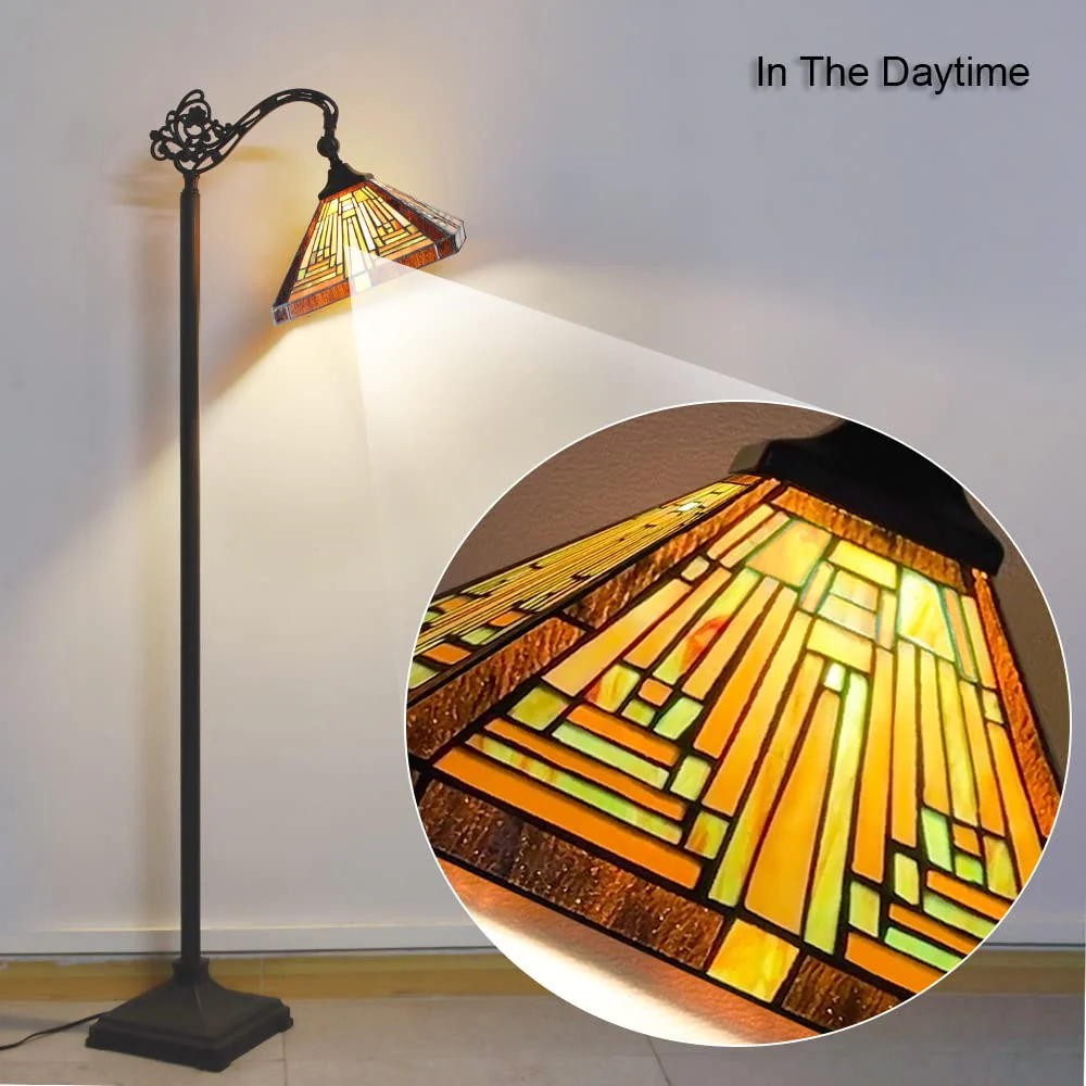 Capulina Tiffany Floor Lamp Tall Antique Mission Style Stained Glass Soft Light - Image 3