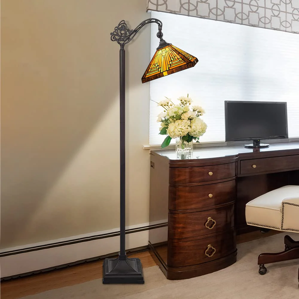 Capulina Tiffany Floor Lamp Tall Antique Mission Style Stained Glass Soft Light - Image 4