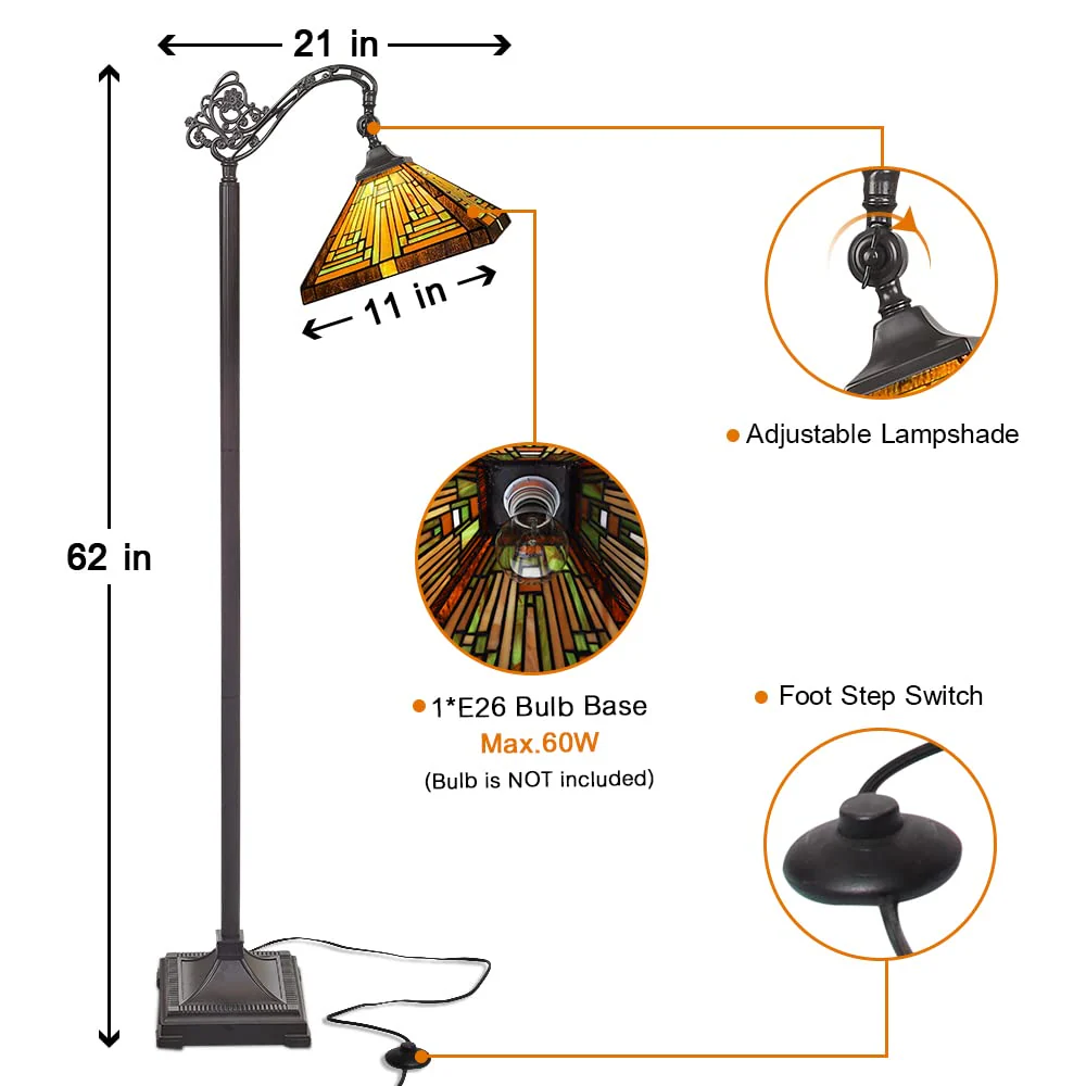 Capulina Tiffany Floor Lamp Tall Antique Mission Style Stained Glass Soft Light - Image 5