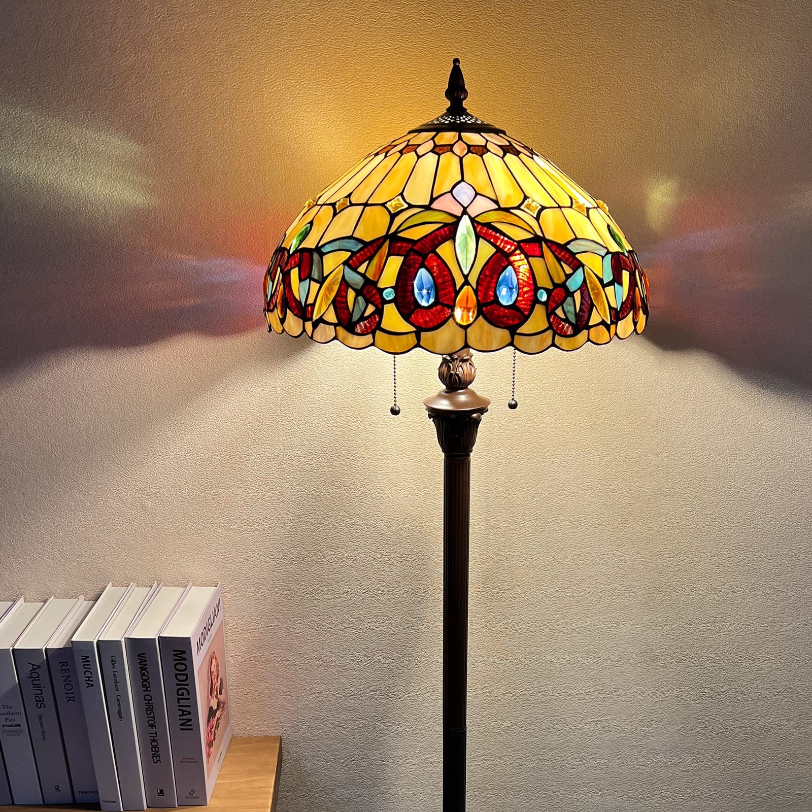 Capulina Tiffany Floor Lamp 2-Light 16 Wide Antique Victorian Style Stained Glass Industrial Dark Bronze Pole Standing Reading Light for Living Room Bedroom Office - Image 3