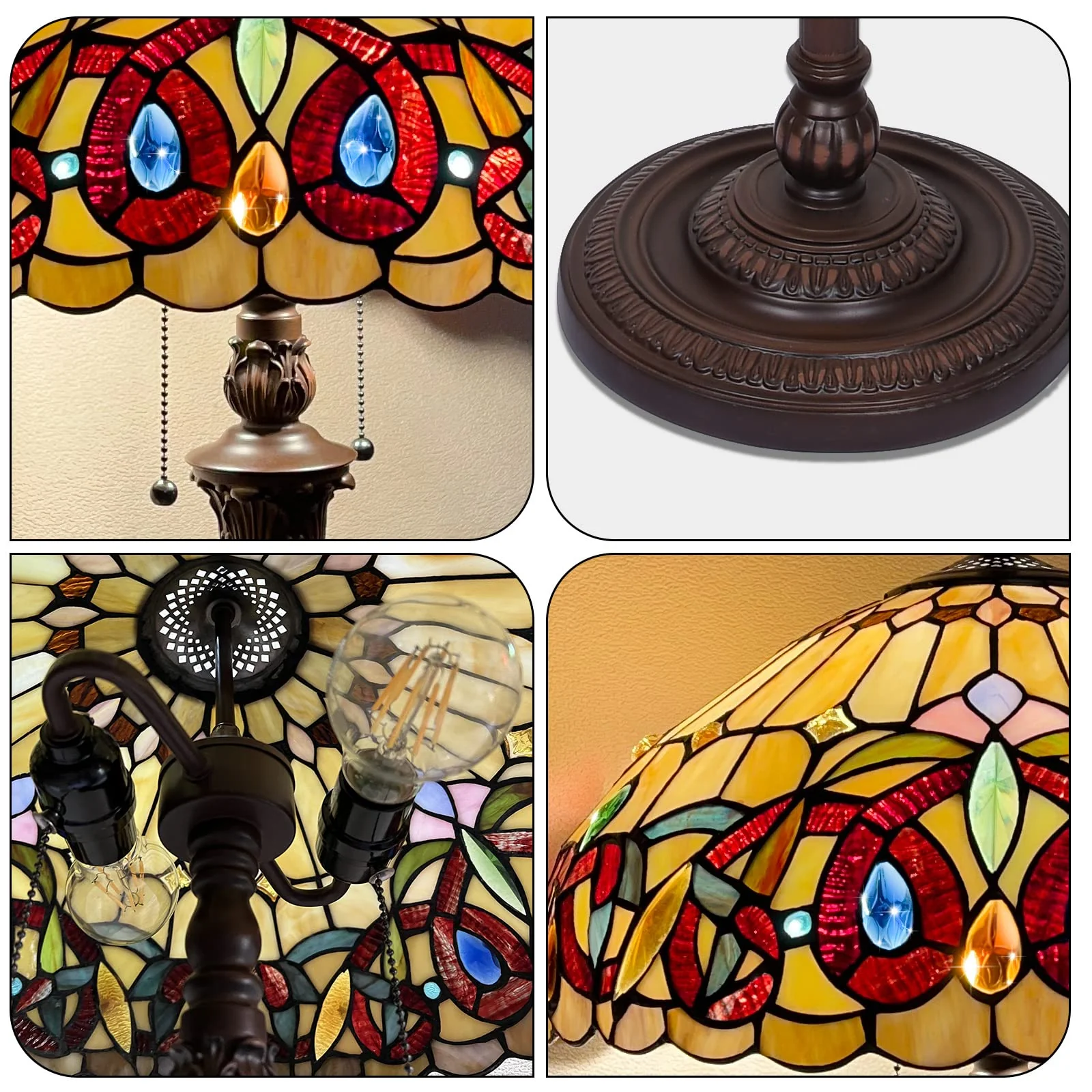 Capulina Tiffany Floor Lamp 2-Light 16 Wide Antique Victorian Style Stained Glass Industrial Dark Bronze Pole Standing Reading Light for Living Room Bedroom Office - Image 6