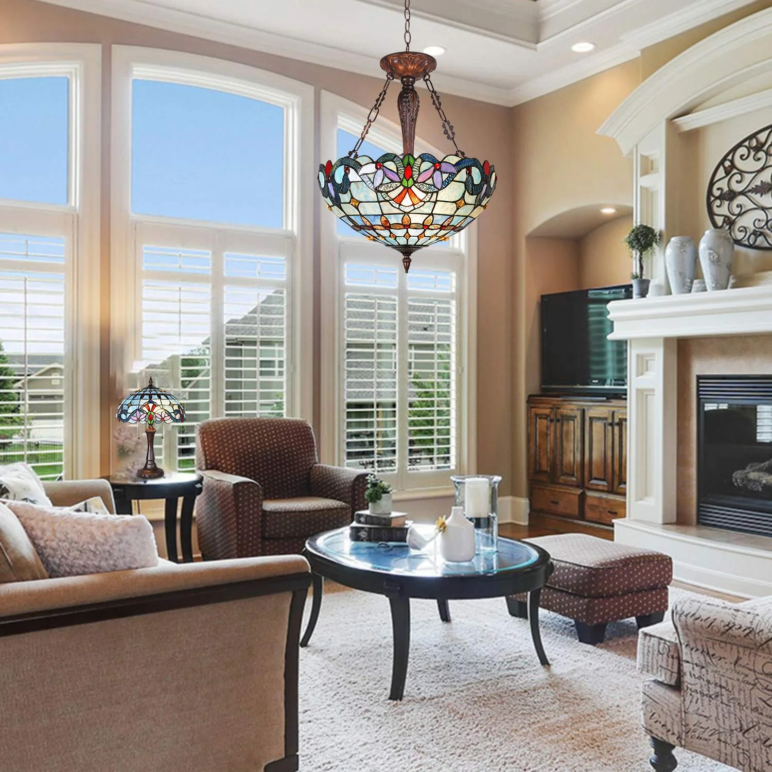Capulina Tiffany Inverted Pendant Lights Chandelier - Image 3