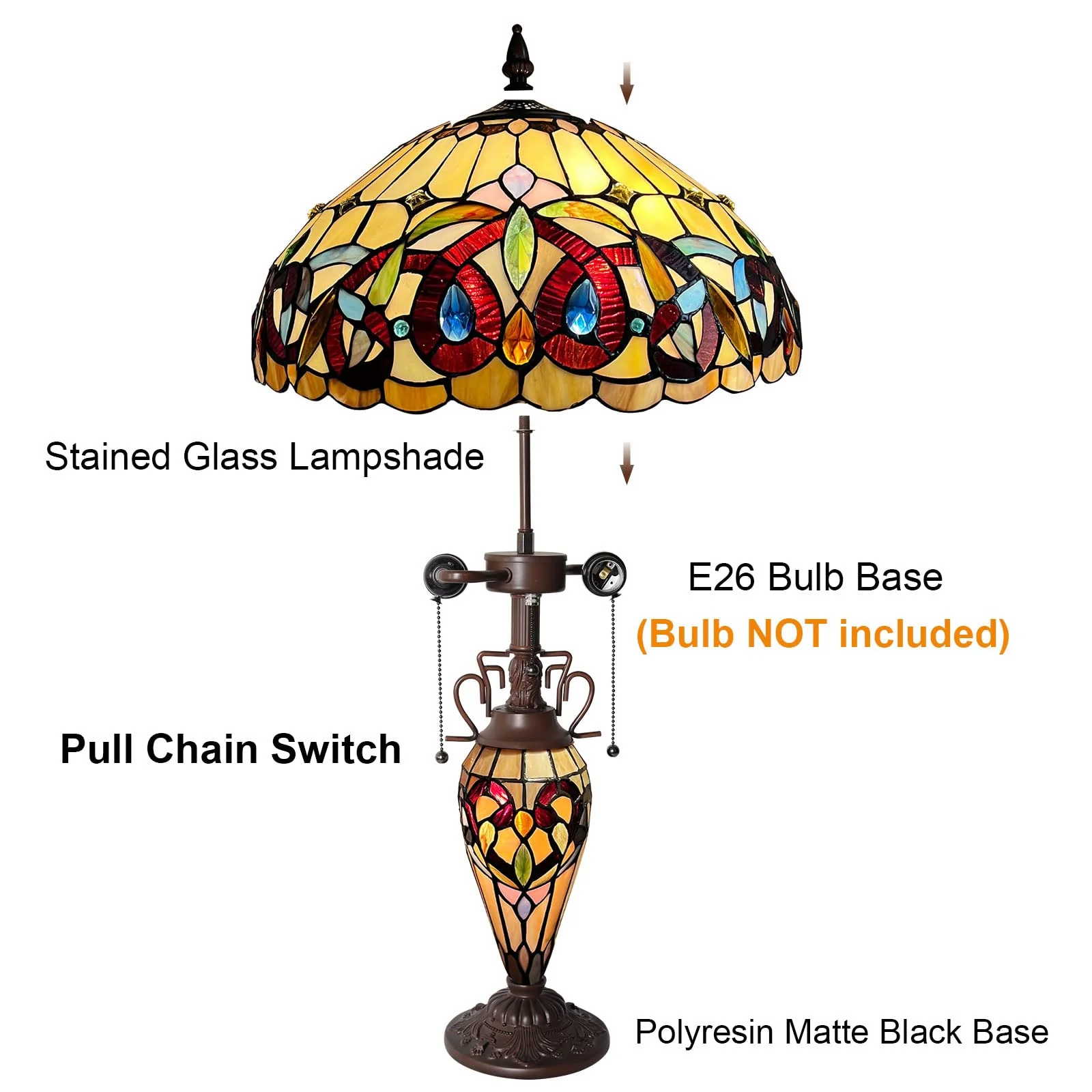 Capulina Tiffany Large Table Lamp 3-Light Desk Light - Image 5