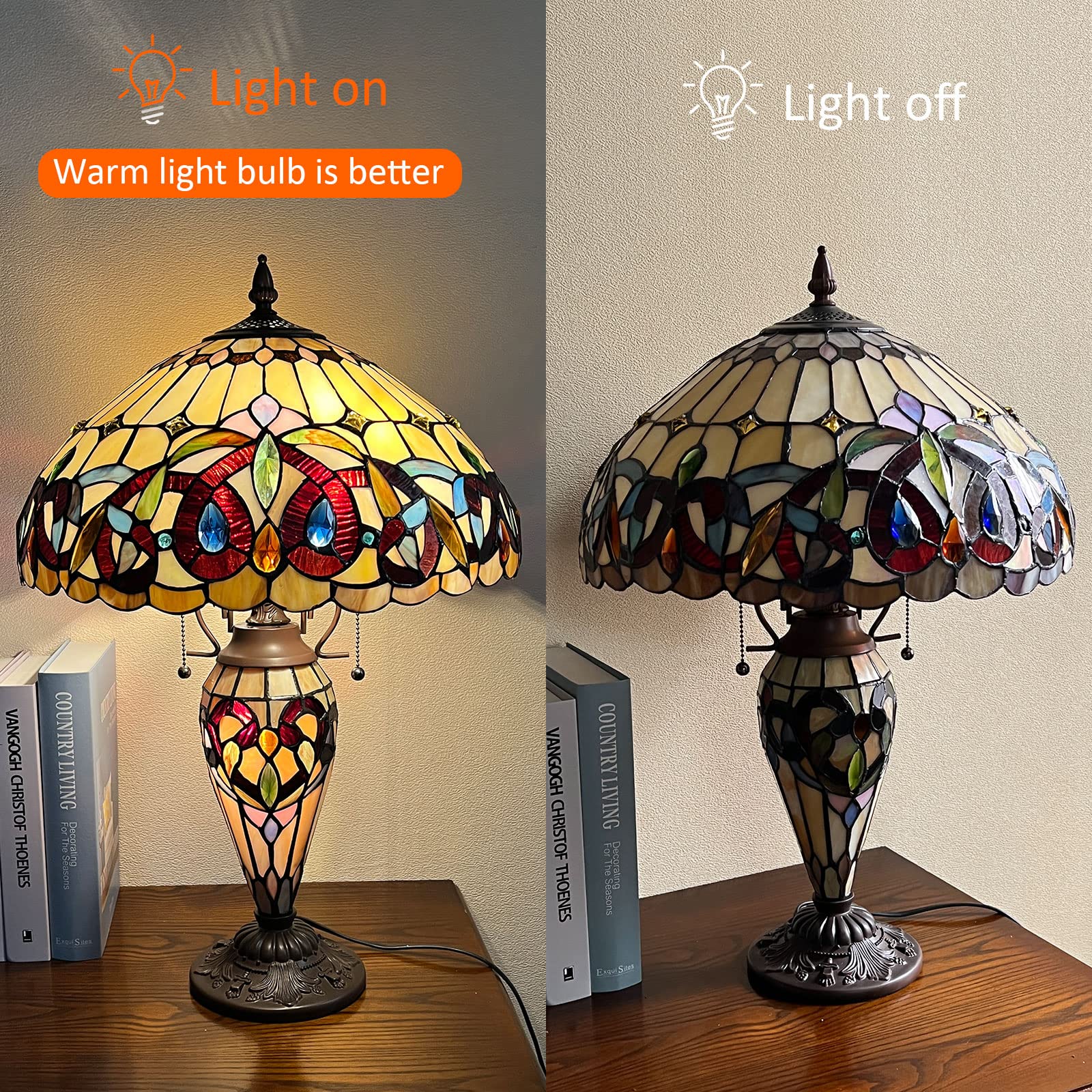 Capulina Tiffany Large Table Lamp 3-Light Desk Light - Image 7