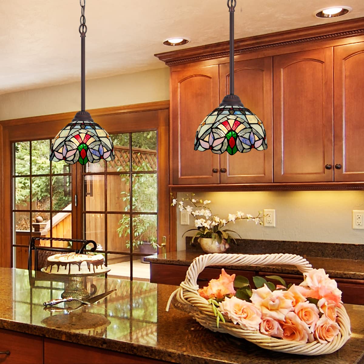 Capulina Tiffany Mini Pendant Light Rustic Antique Style Stained Glass Hanging Lamp - Image 3