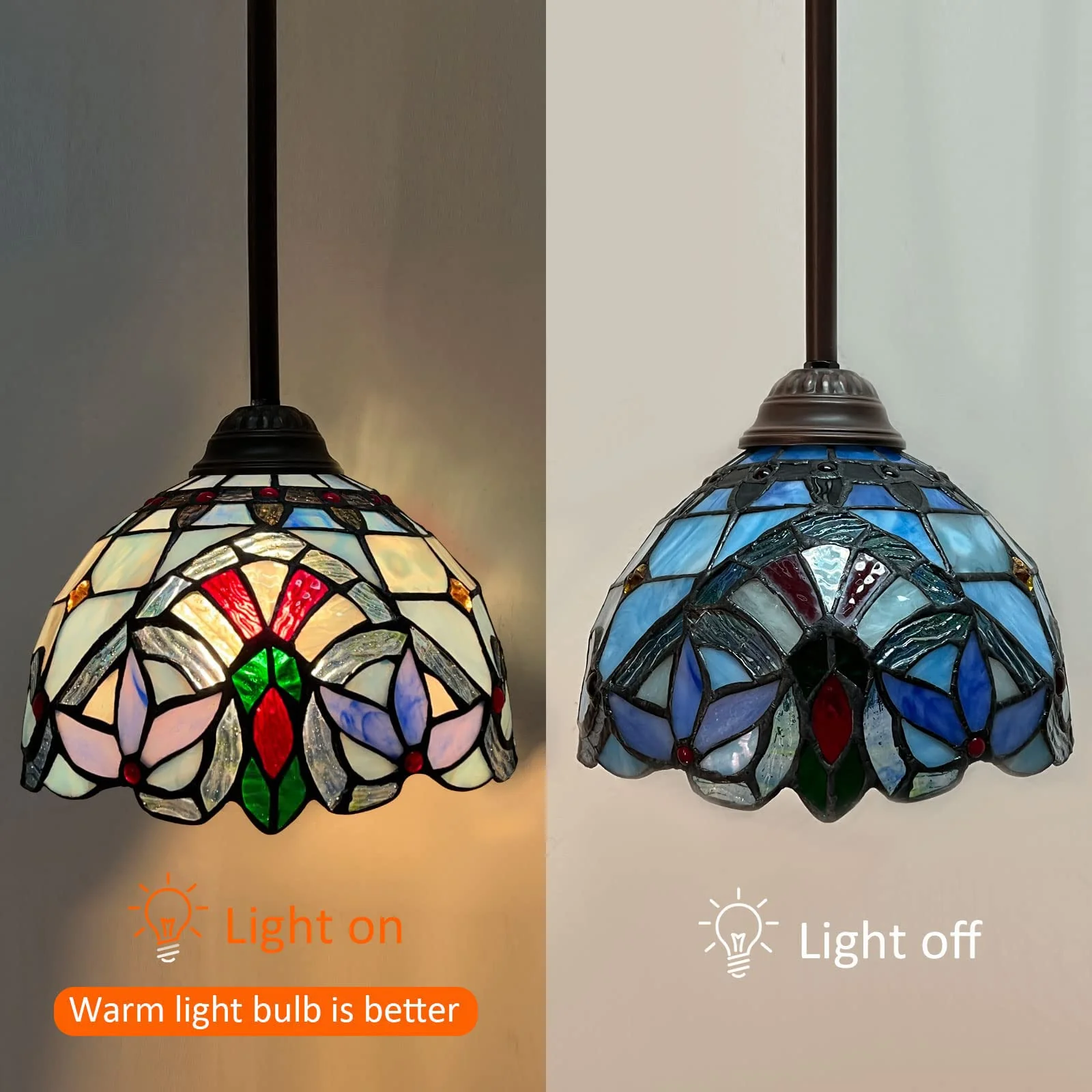 Capulina Tiffany Mini Pendant Light Rustic Antique Style Stained Glass Hanging Lamp - Image 5