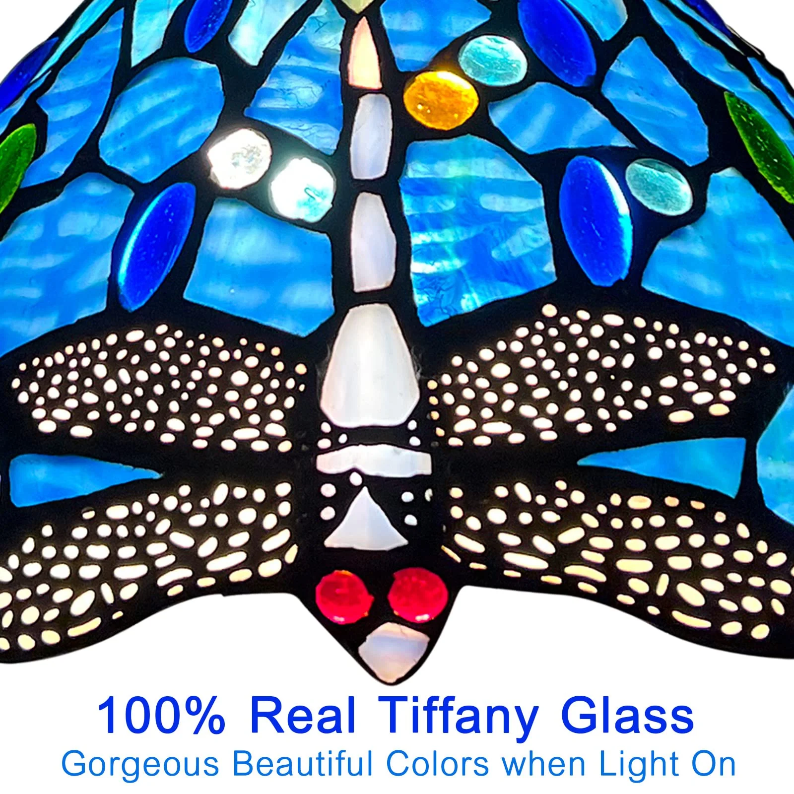 Capulina Tiffany Mini Pendant Light Victorian Rustic Style Blue Dragonfly Stained Glass - Image 4