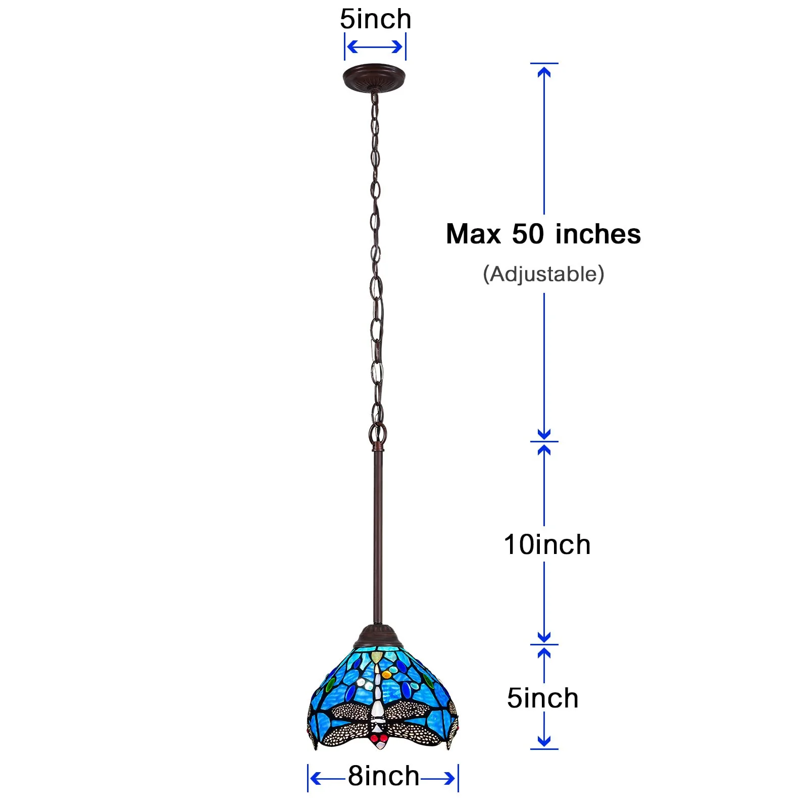 Capulina Tiffany Mini Pendant Light Victorian Rustic Style Blue Dragonfly Stained Glass - Image 5