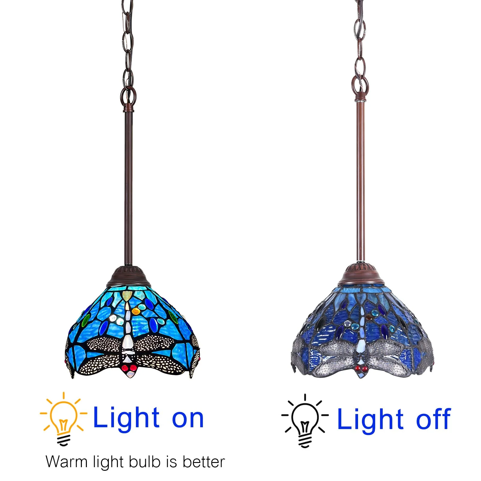Capulina Tiffany Mini Pendant Light Victorian Rustic Style Blue Dragonfly Stained Glass - Image 6
