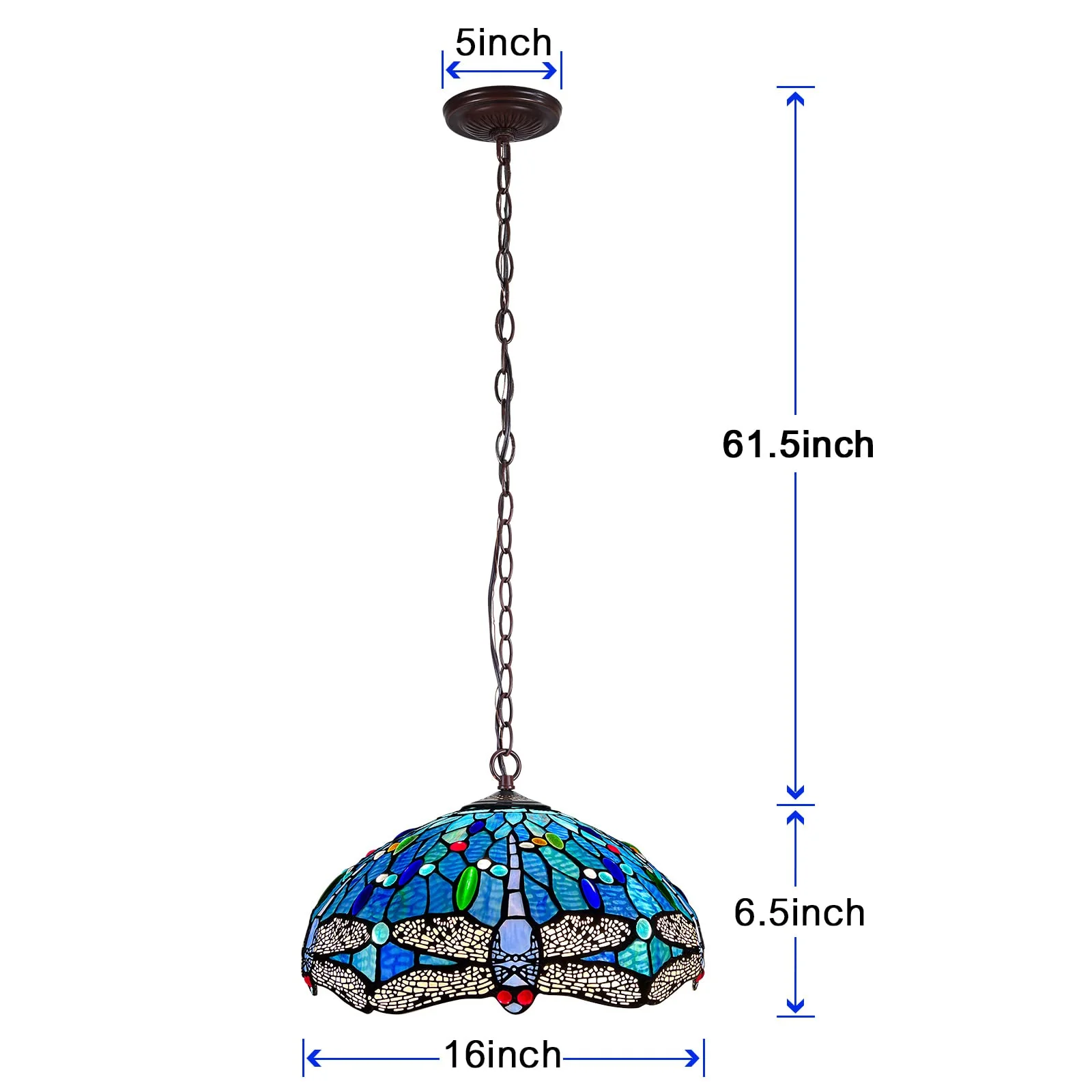 Capulina Tiffany Pendant Light Antique Dragonfly Style Stained Glass Hanging Lamp - Image 4