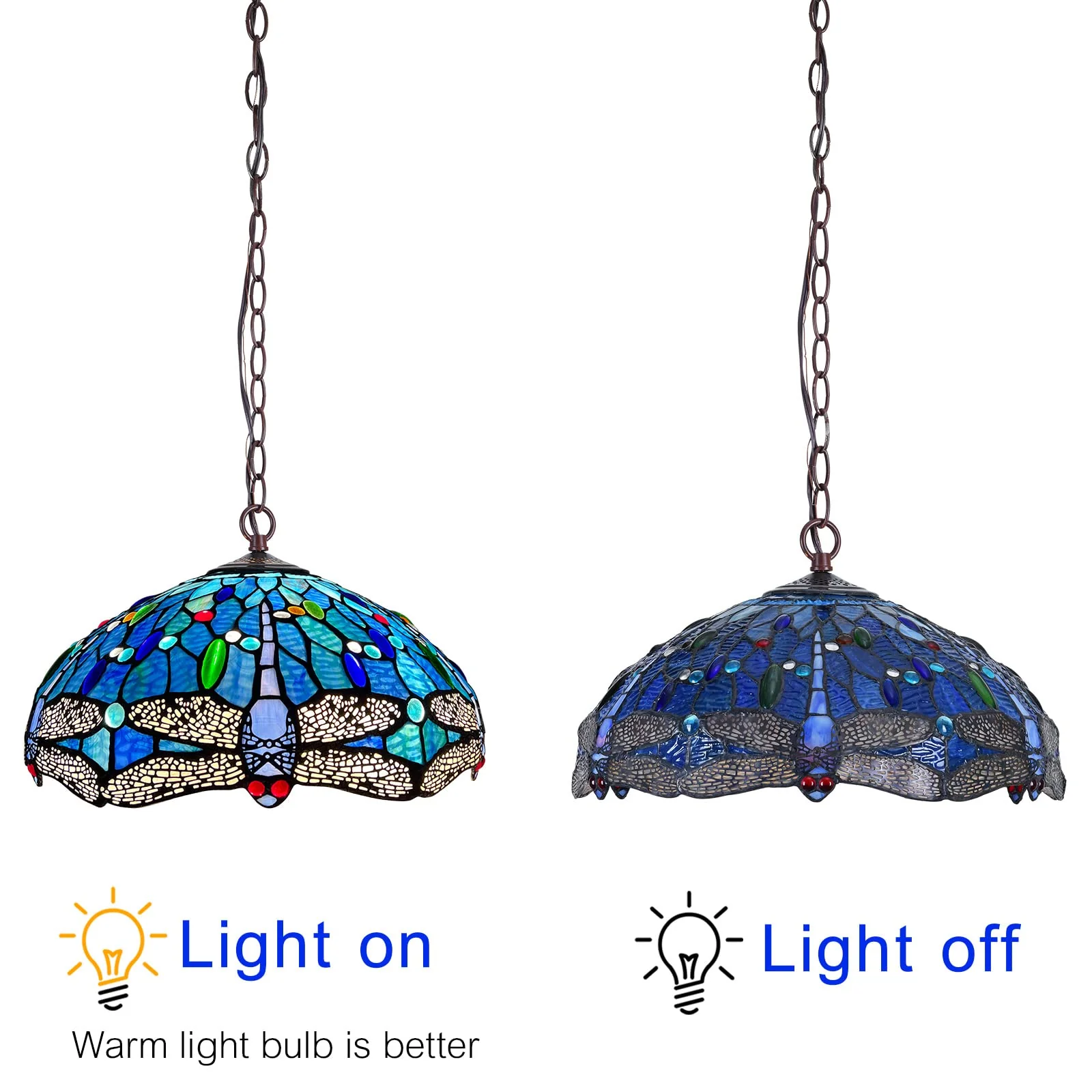 Capulina Tiffany Pendant Light Antique Dragonfly Style Stained Glass Hanging Lamp - Image 6