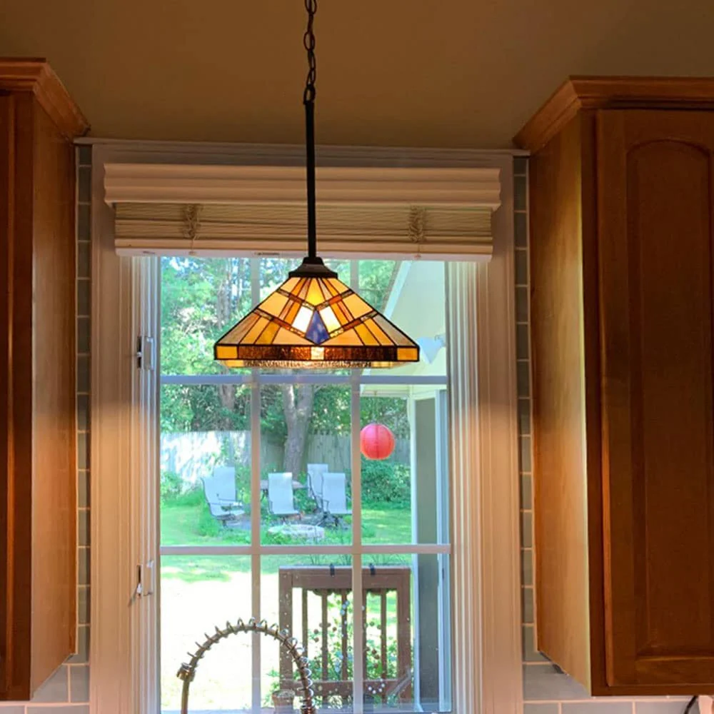 Capulina Tiffany Pendant Light 12 Wide Antique Cream Amber Style Stained Glass Hanging Lamp for Kitchen Island Living Dining Room Hallway Counter - Image 4