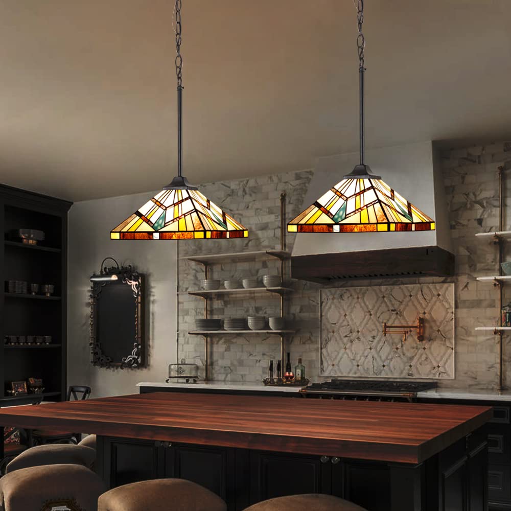 Capulina Tiffany Pendant Light 12 Wide Antique Cream Amber Style Stained Glass Hanging Lamp for Kitchen Island Living Dining Room Hallway Counter - Image 5
