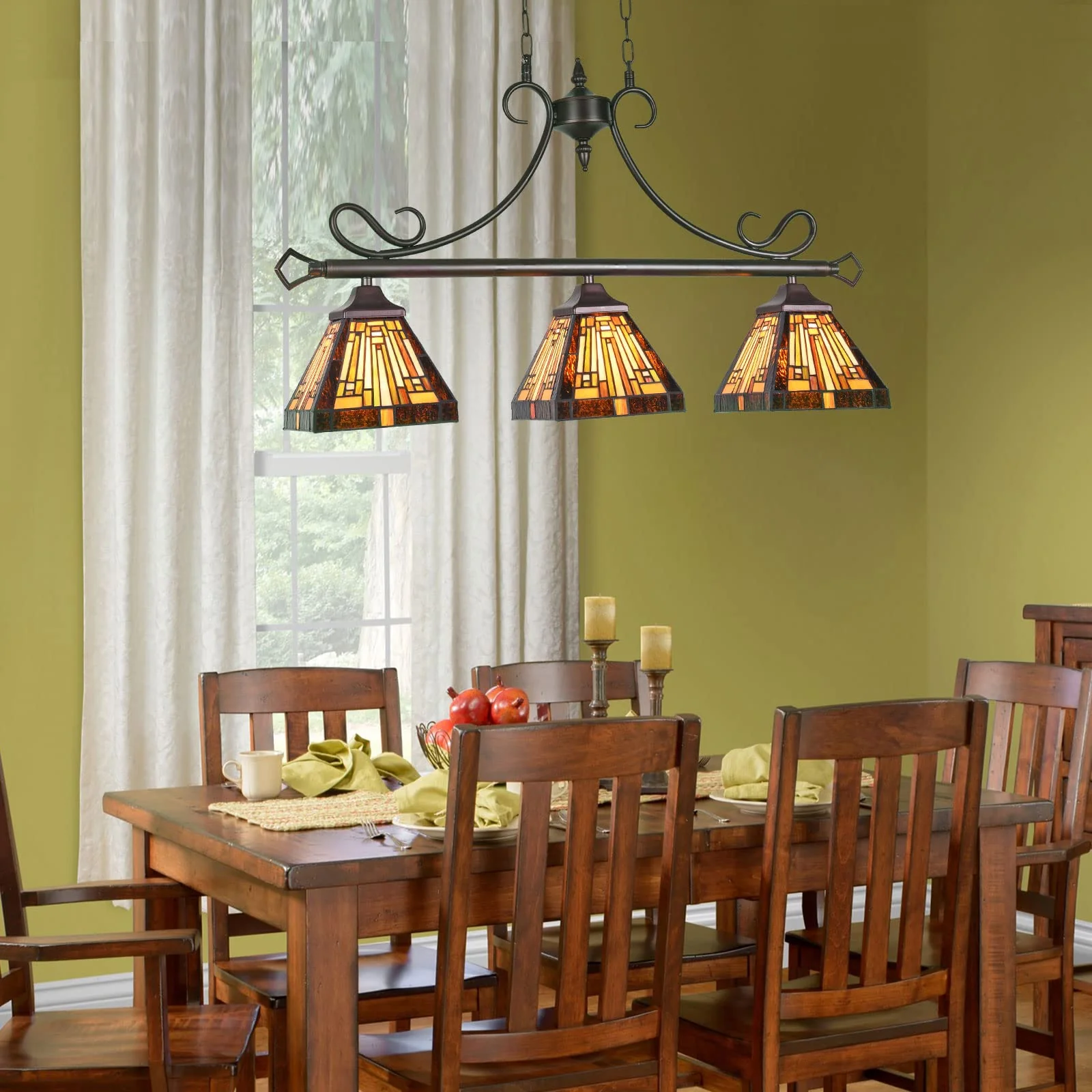 Capulina Kitchen Dining Room Tiffany Pendant Lighting 3-Light Vintage Antique Style Chandelier Pendant Light Fixture for Rustic Farmhouse - Image 4