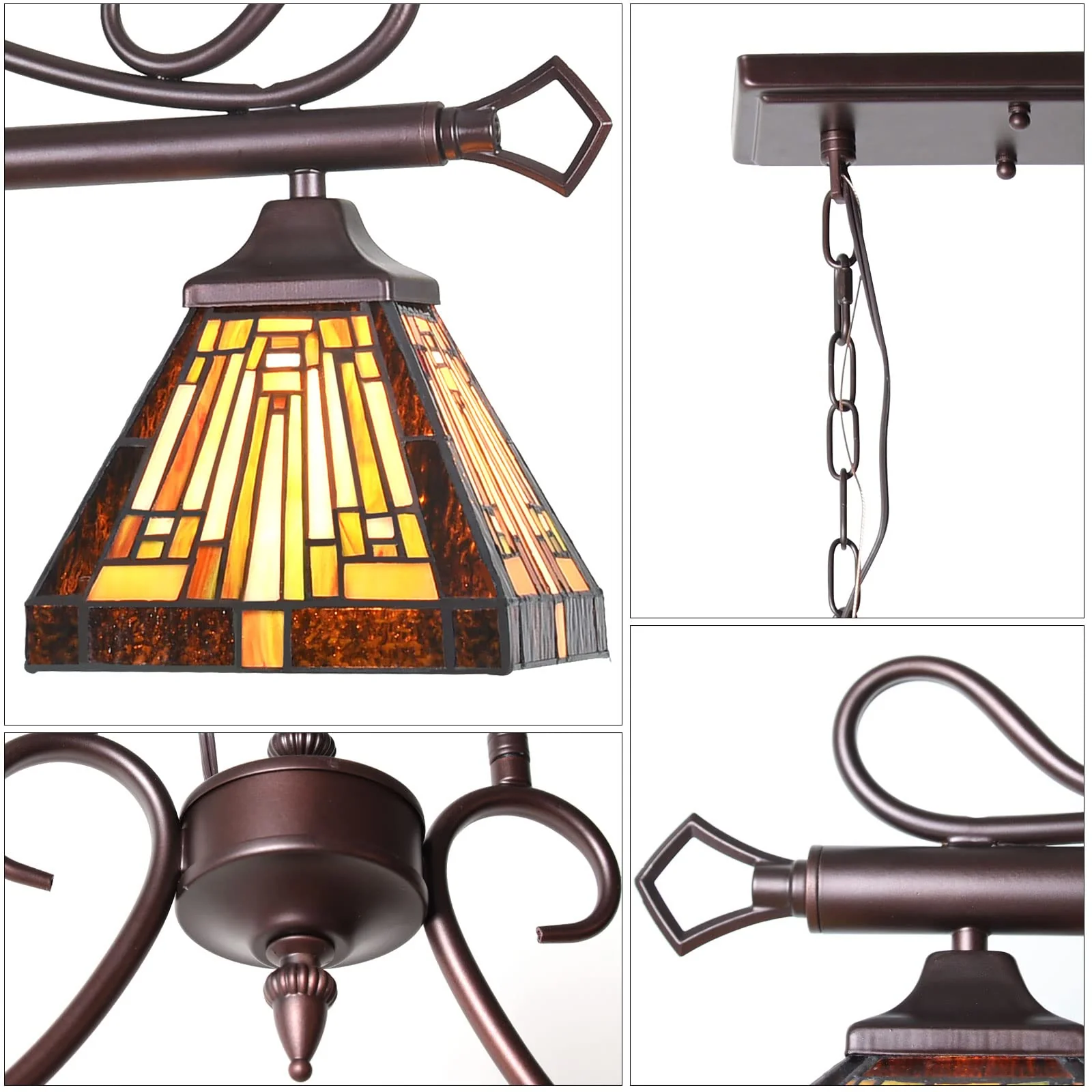 Capulina Kitchen Dining Room Tiffany Pendant Lighting 3-Light Vintage Antique Style Chandelier Pendant Light Fixture for Rustic Farmhouse - Image 5