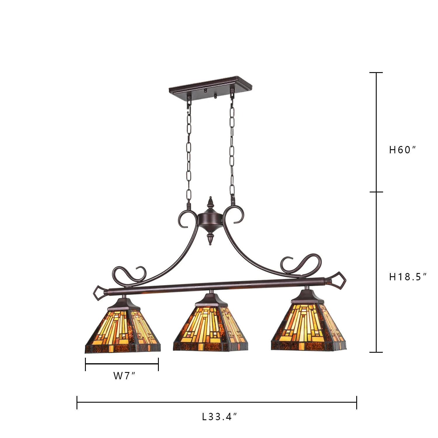 Capulina Kitchen Dining Room Tiffany Pendant Lighting 3-Light Vintage Antique Style Chandelier Pendant Light Fixture for Rustic Farmhouse - Image 6