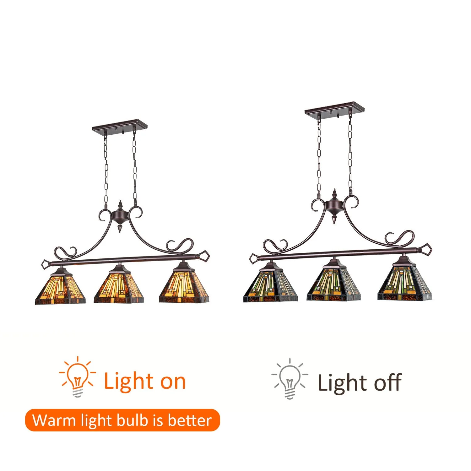 Capulina Kitchen Dining Room Tiffany Pendant Lighting 3-Light Vintage Antique Style Chandelier Pendant Light Fixture for Rustic Farmhouse - Image 7