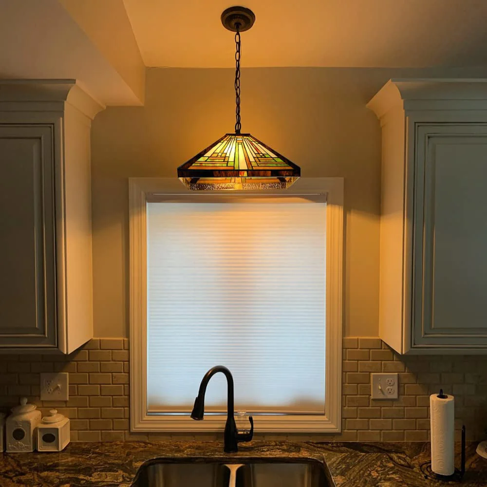 Capulina Tiffany Pendant Lights,2 Light Large 16 Wide Stained Glass Hanging Lamp,Antique Rustic Style for Kitchen Island Counter Dining Room Hallway - Image 3