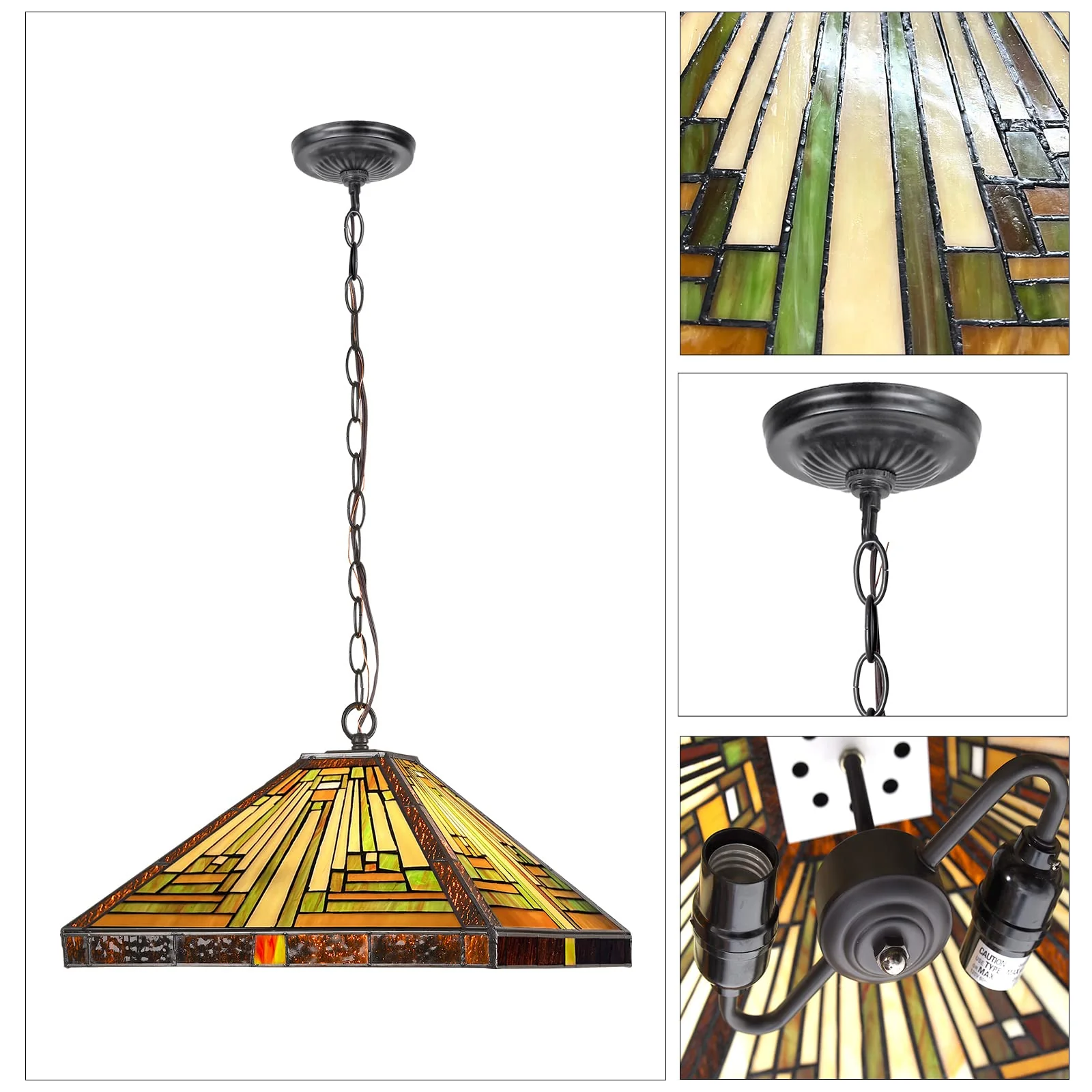 Capulina Tiffany Pendant Lights,2 Light Large 16 Wide Stained Glass Hanging Lamp,Antique Rustic Style for Kitchen Island Counter Dining Room Hallway - Image 6