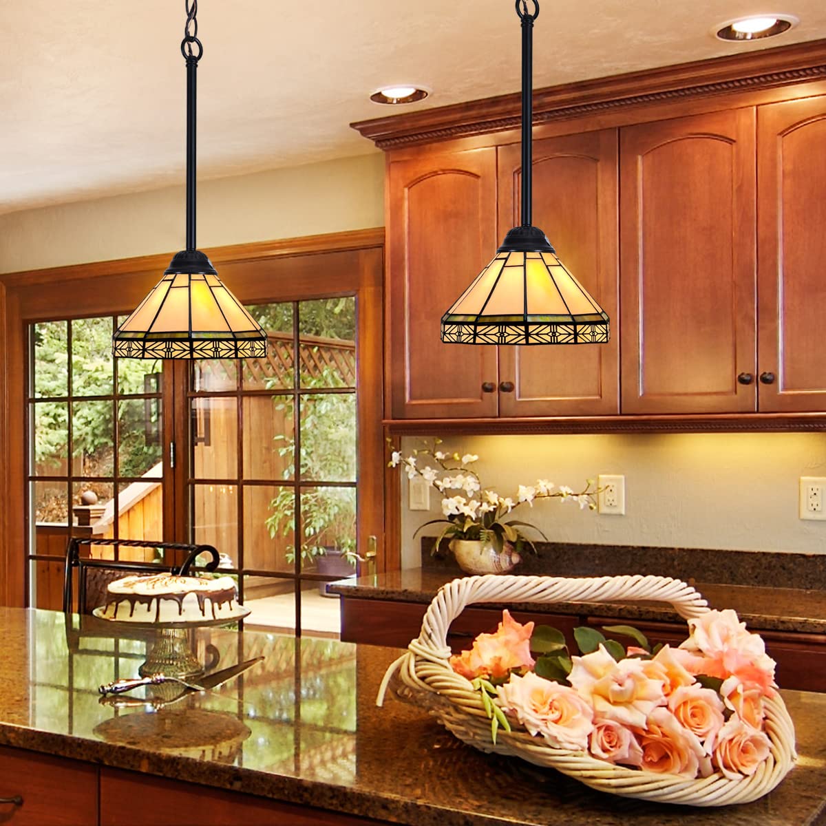 Capulina Tiffany Pendant Lights Wide Stained Glass Hanging Lamp Antique - Image 3