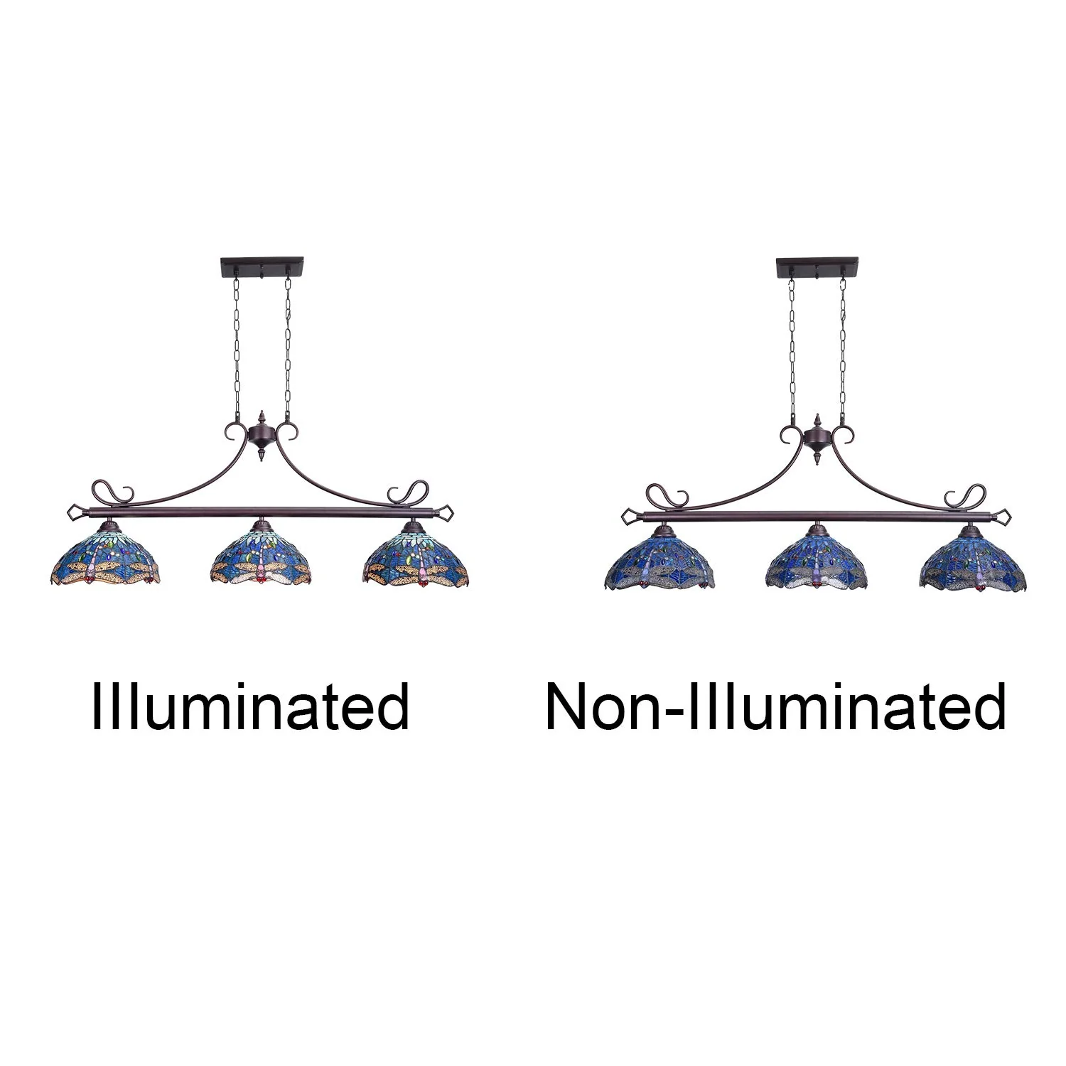 Capulina Tiffany Pool Table Lights 3-Light 45 Inches Wide Pendant Light Antique Blue Dragonfly Style Farmhouse Chandelier for Dining Room Kitchen Island - Image 5