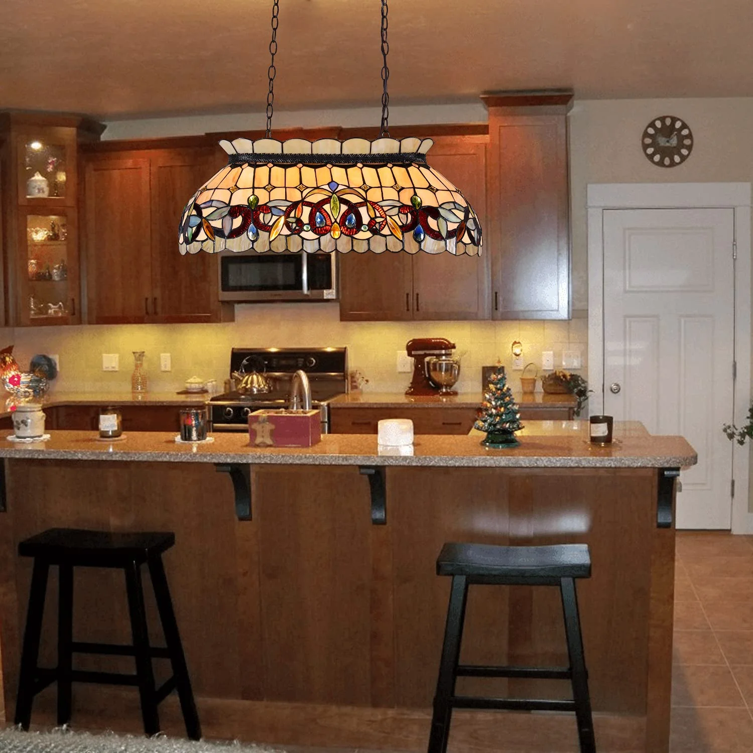 Capulina Tiffany Pool Table Lights Dining Room Kitchen Island Farmhouse Pendant Light 3-Light 28 Lampshade Antique Style - Image 3
