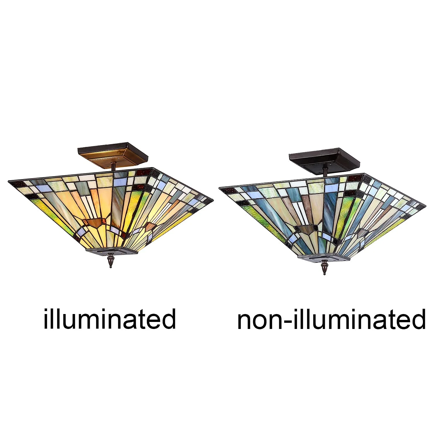 Capulina Tiffany Semi Flush Mount Ceiling Light 2 Light 14X14X11 Inches Stained Glass Pendant Light for Living Room Bedroom Hallway Entrance - Image 5