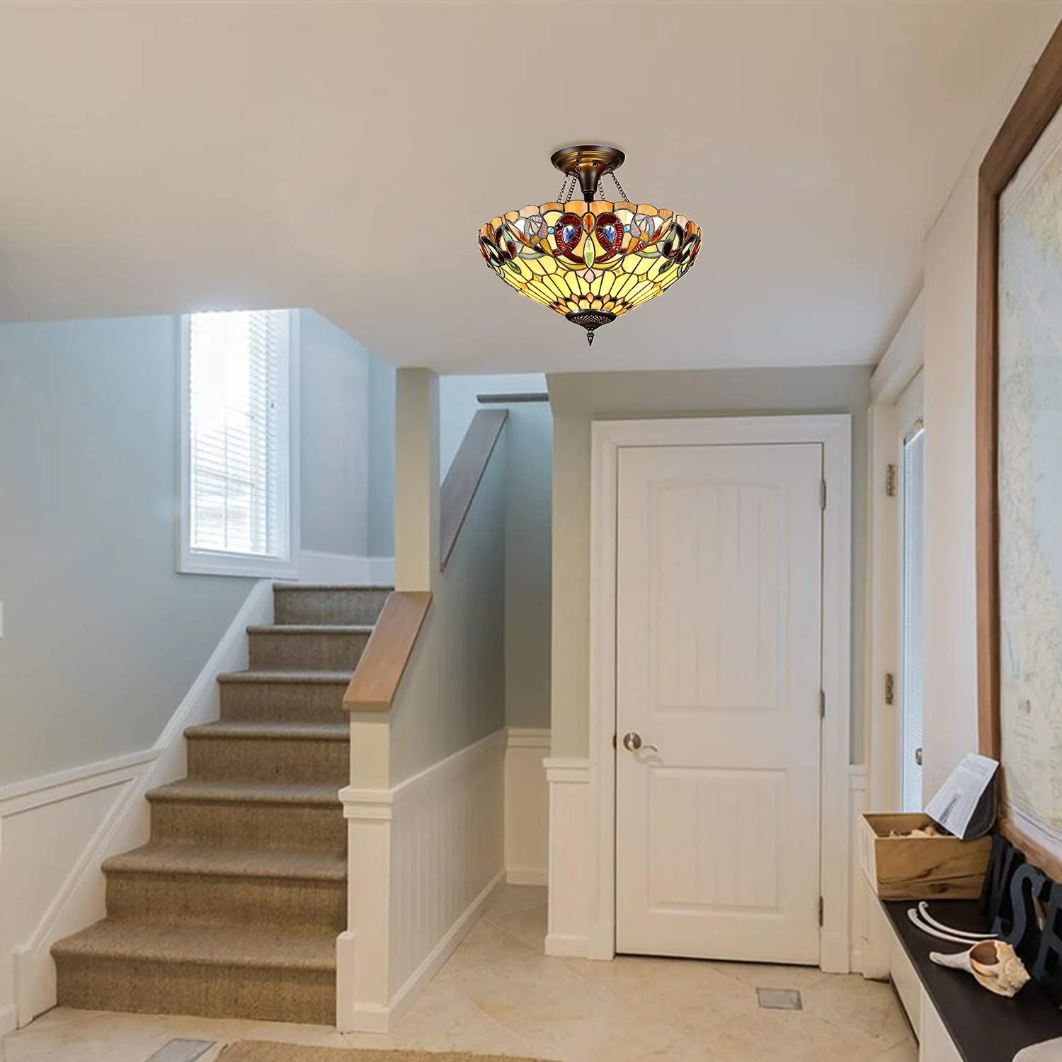 Capulina Tiffany Ceiling Light Pendant Lights 18 Wide 3 Light Victorian Style Chandeliers for Living Room Stairway Foyer Entryway - Image 4