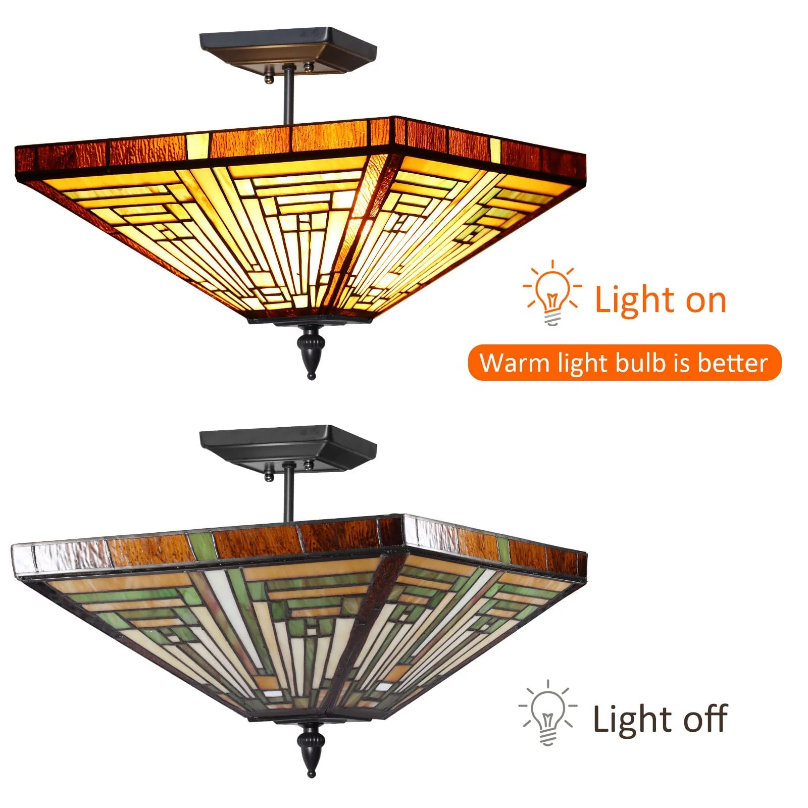 Capulina Tiffany Semi Flush Mount Ceiling Mission Style Hanging Lamp - Image 5