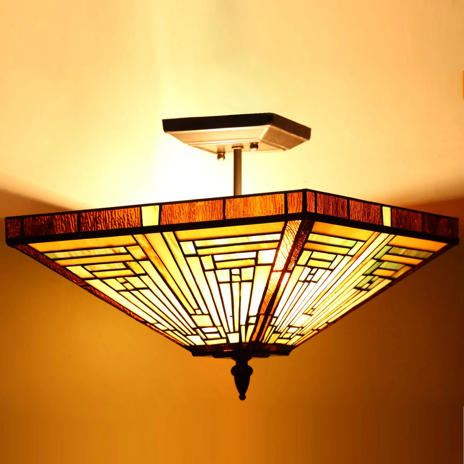Capulina Tiffany Semi Flush Mount Ceiling Mission Style Hanging Lamp - Image 7