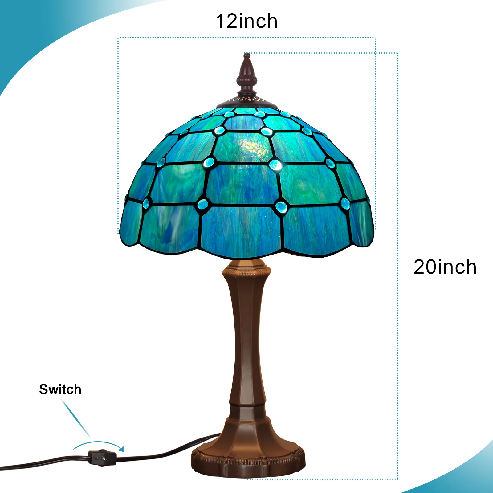 Tiffany Table Lamp 12 inch Blue Beads Style Stained Glass Table Lamp - Image 5