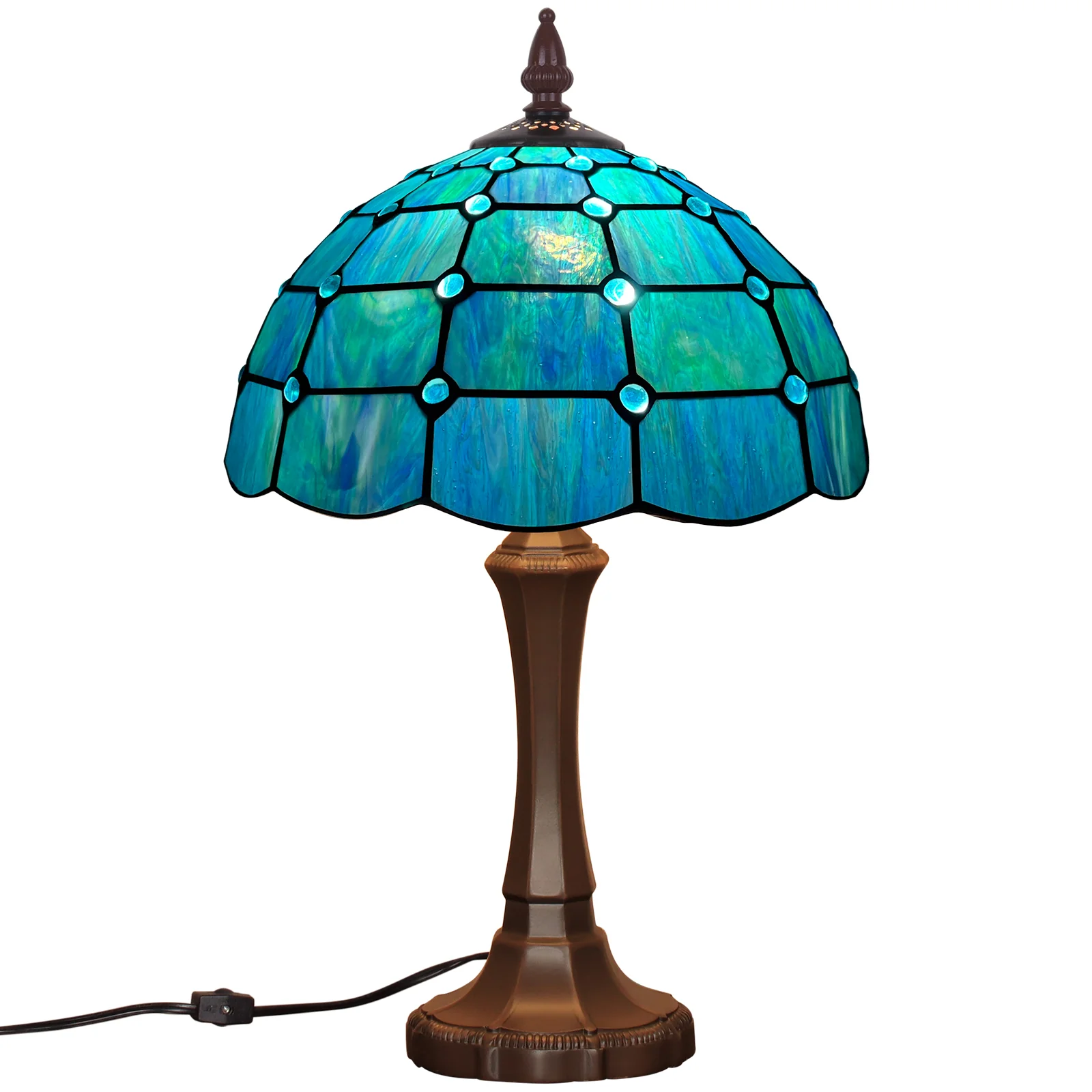 Tiffany Table Lamp 12 inch Blue Beads Style Stained Glass Table Lamp - Image 8