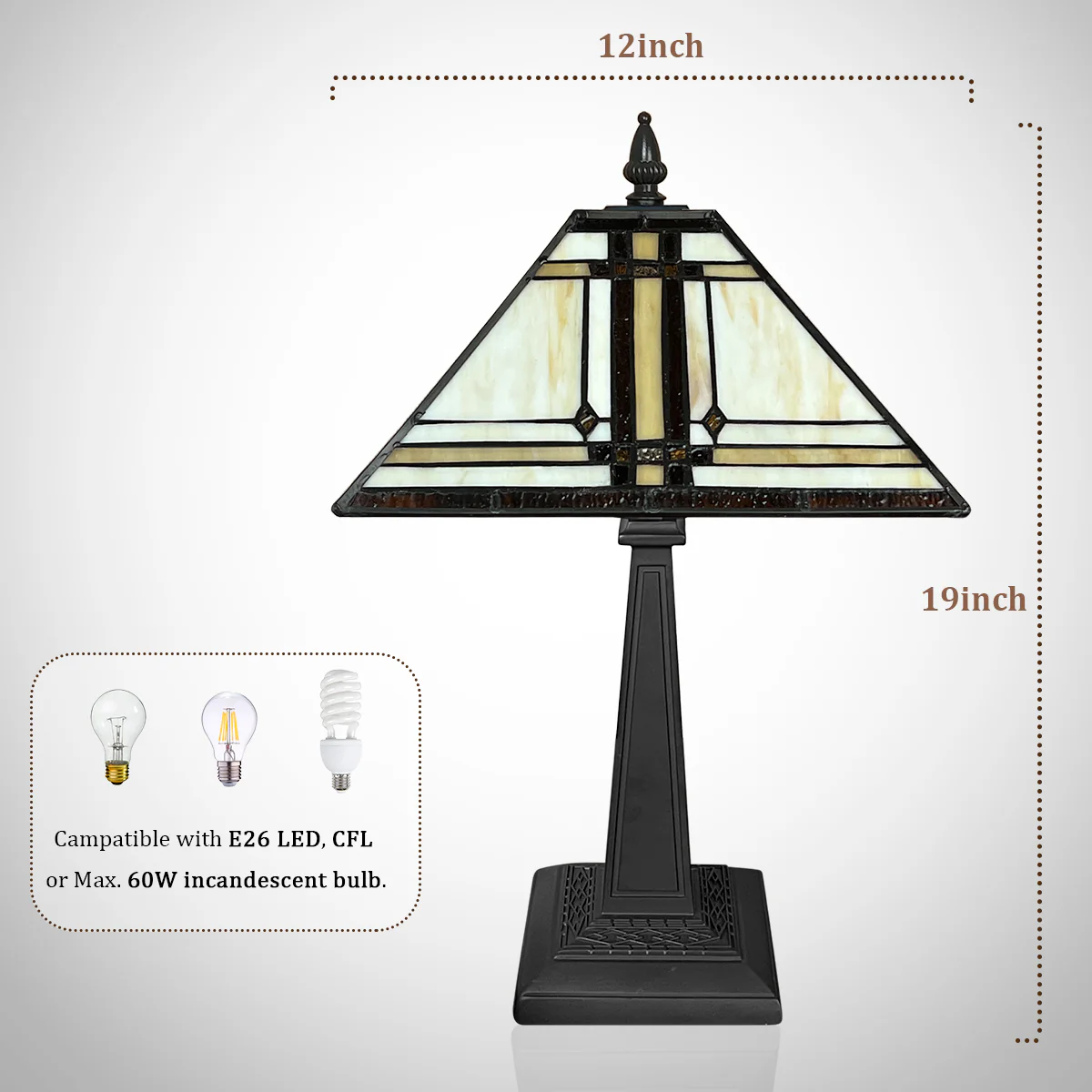 Capulina Tiffany Lamp Stained Glass Table Lamp 12x12x19 Inches Cream Color Tiffany Style Desk Reading Lamp Decor for Home Office Bedroom Living Room - Image 3
