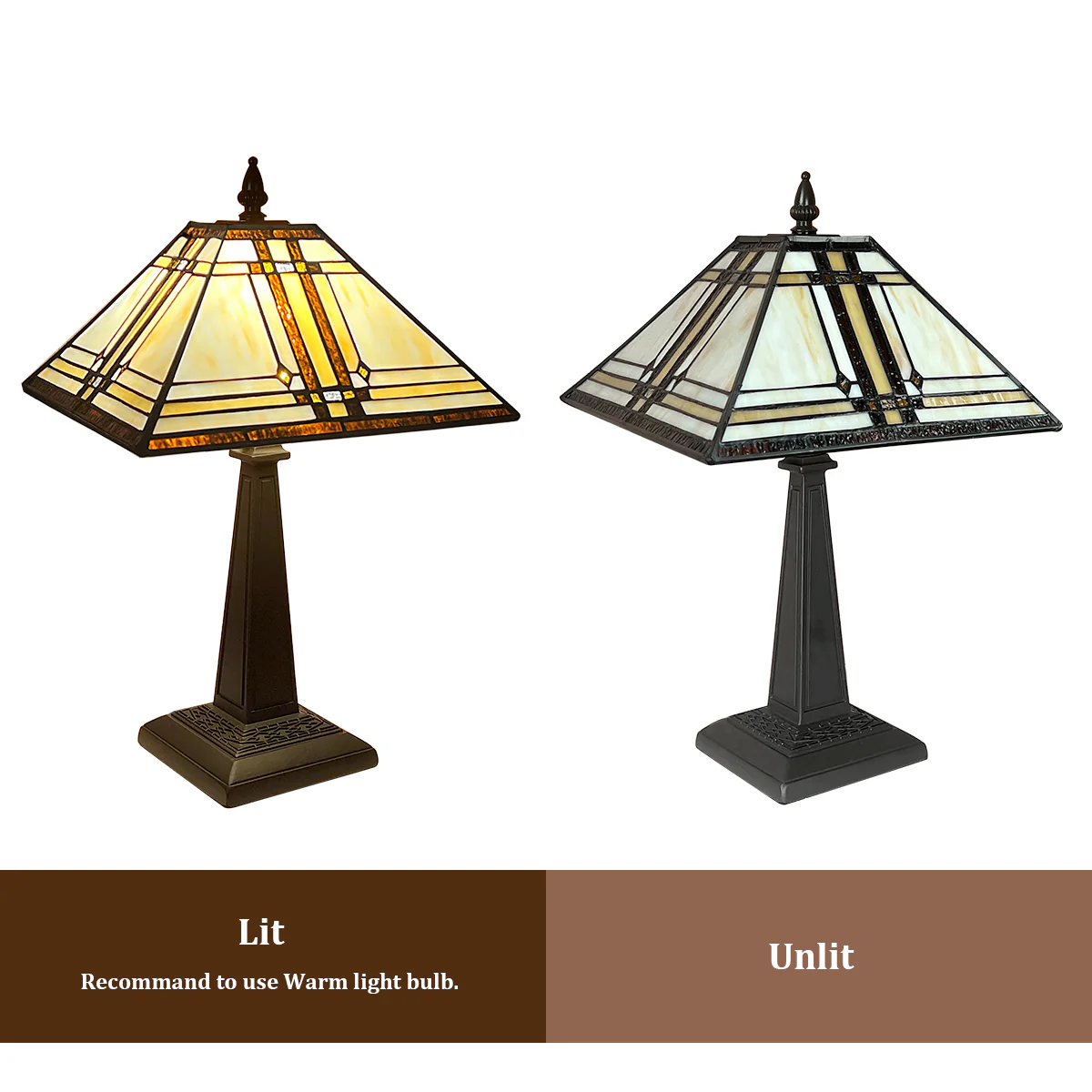 Capulina Tiffany Lamp Stained Glass Table Lamp 12x12x19 Inches Cream Color Tiffany Style Desk Reading Lamp Decor for Home Office Bedroom Living Room - Image 4