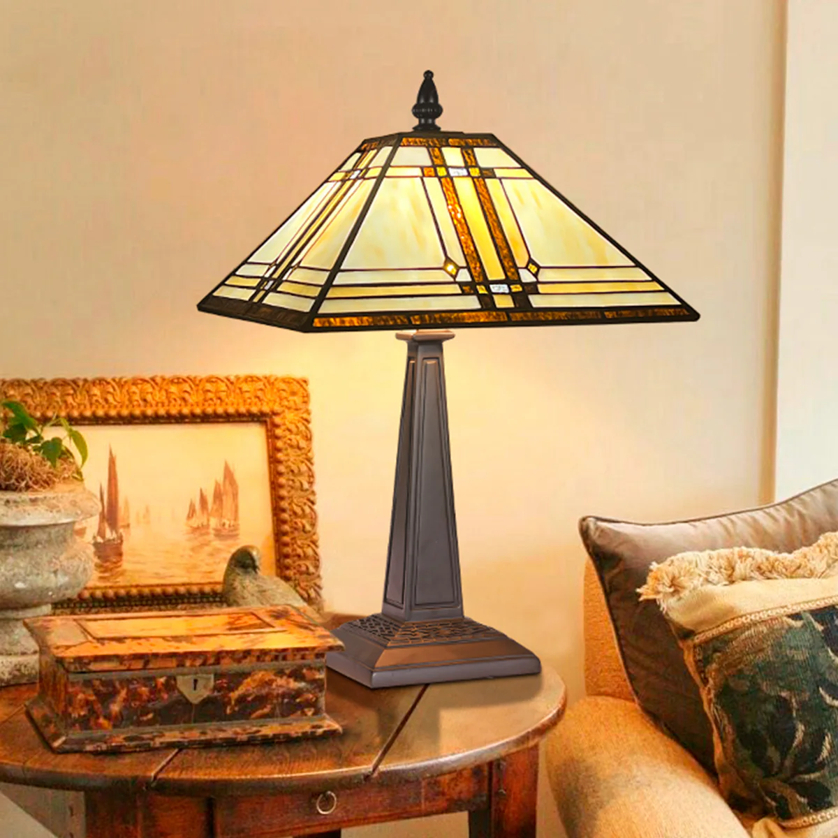 Capulina Tiffany Lamp Stained Glass Table Lamp 12x12x19 Inches Cream Color Tiffany Style Desk Reading Lamp Decor for Home Office Bedroom Living Room - Image 7