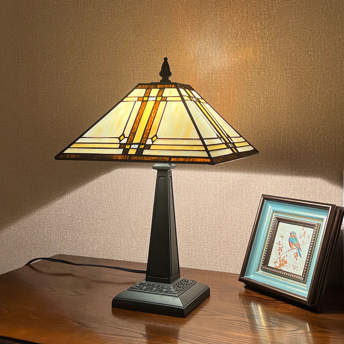 Capulina Tiffany Lamp Stained Glass Table Lamp 12x12x19 Inches Cream Color Tiffany Style Desk Reading Lamp Decor for Home Office Bedroom Living Room - Image 8