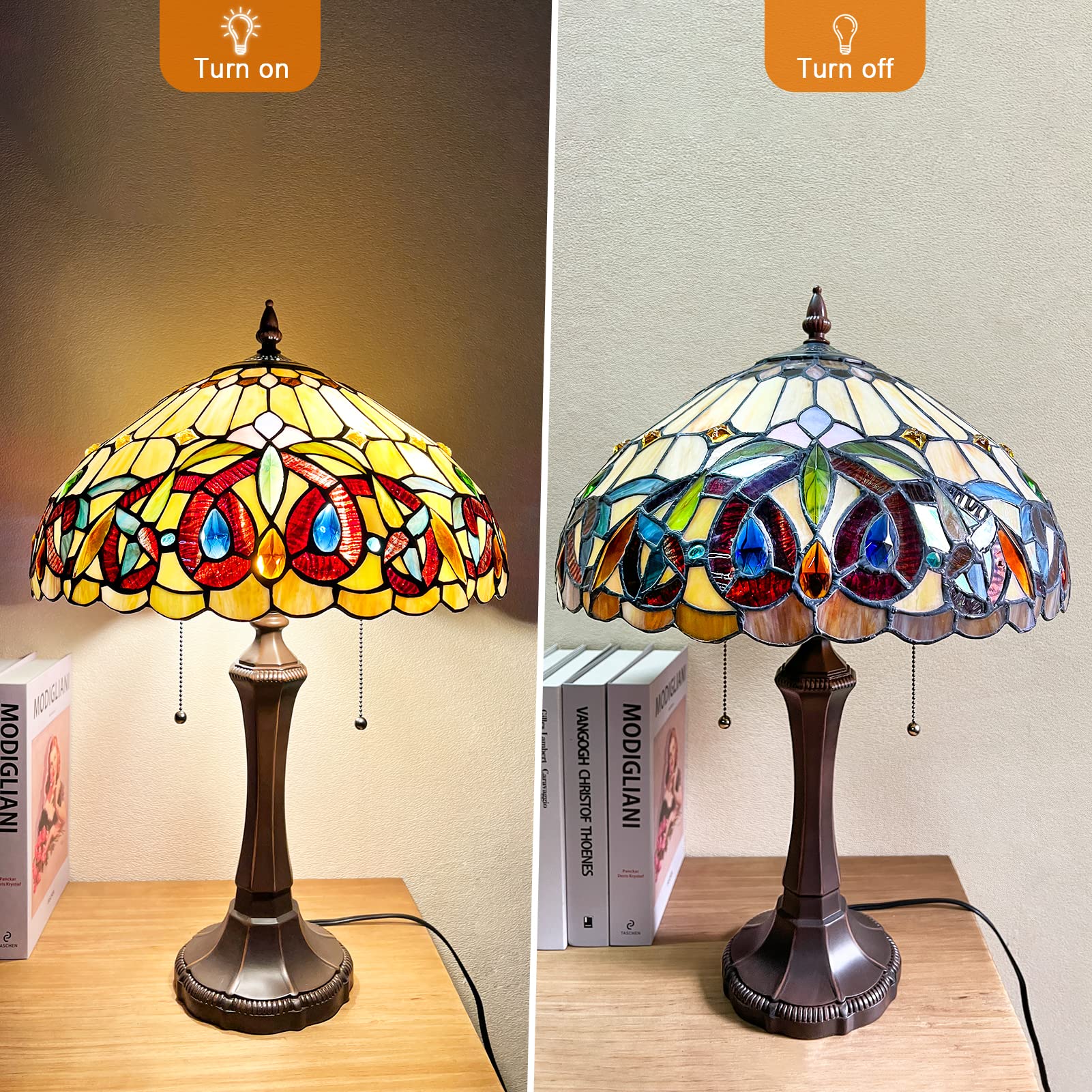 Capulina Tiffany Table Lamp Bedside Reading Lamp 2-Light 16X16X24 Inches Antique Victorian Art Style Desk Lamp for Bedrooms Living Room Office - Image 5