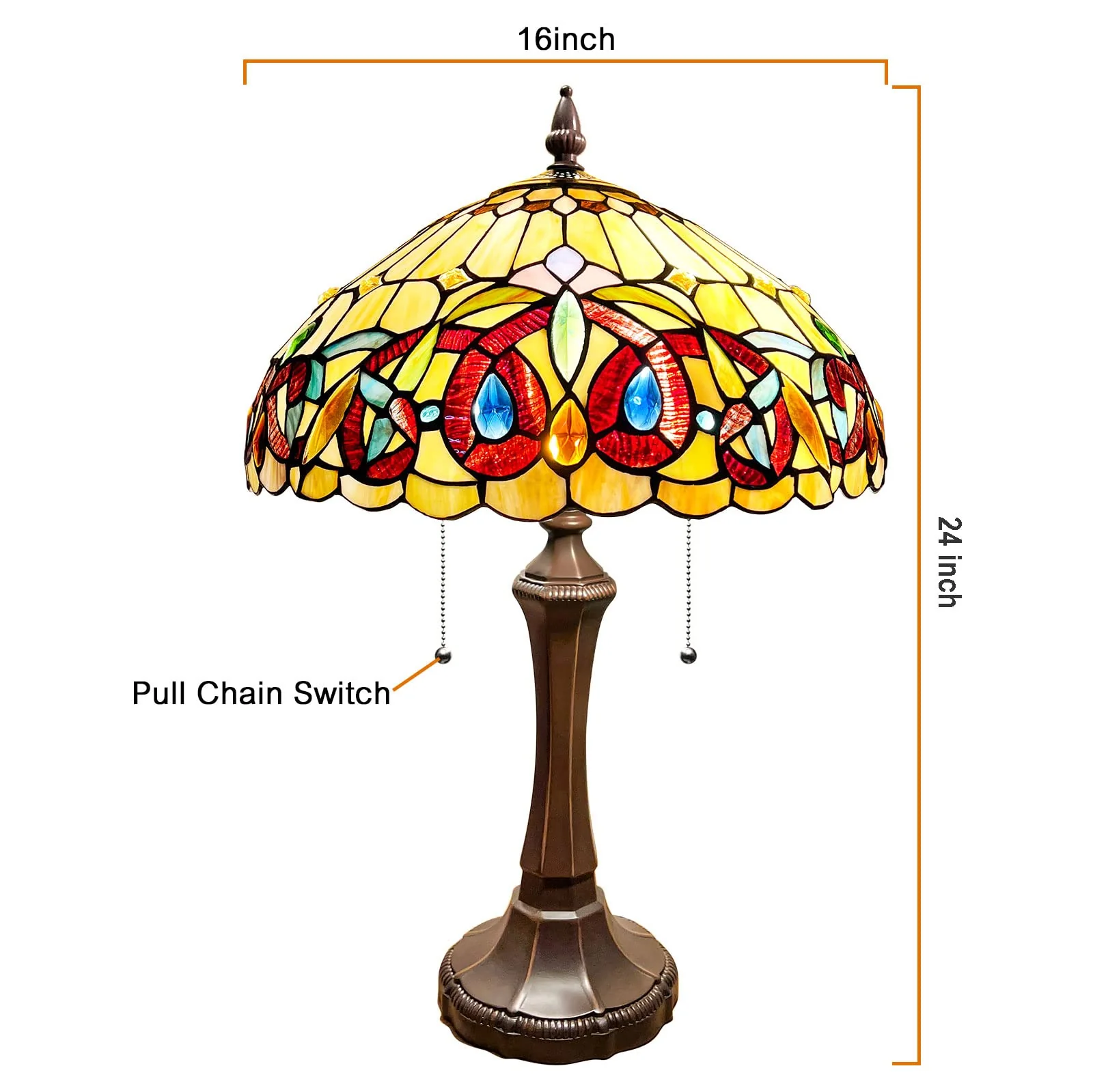 Capulina Tiffany Table Lamp Bedside Reading Lamp 2-Light 16X16X24 Inches Antique Victorian Art Style Desk Lamp for Bedrooms Living Room Office - Image 7